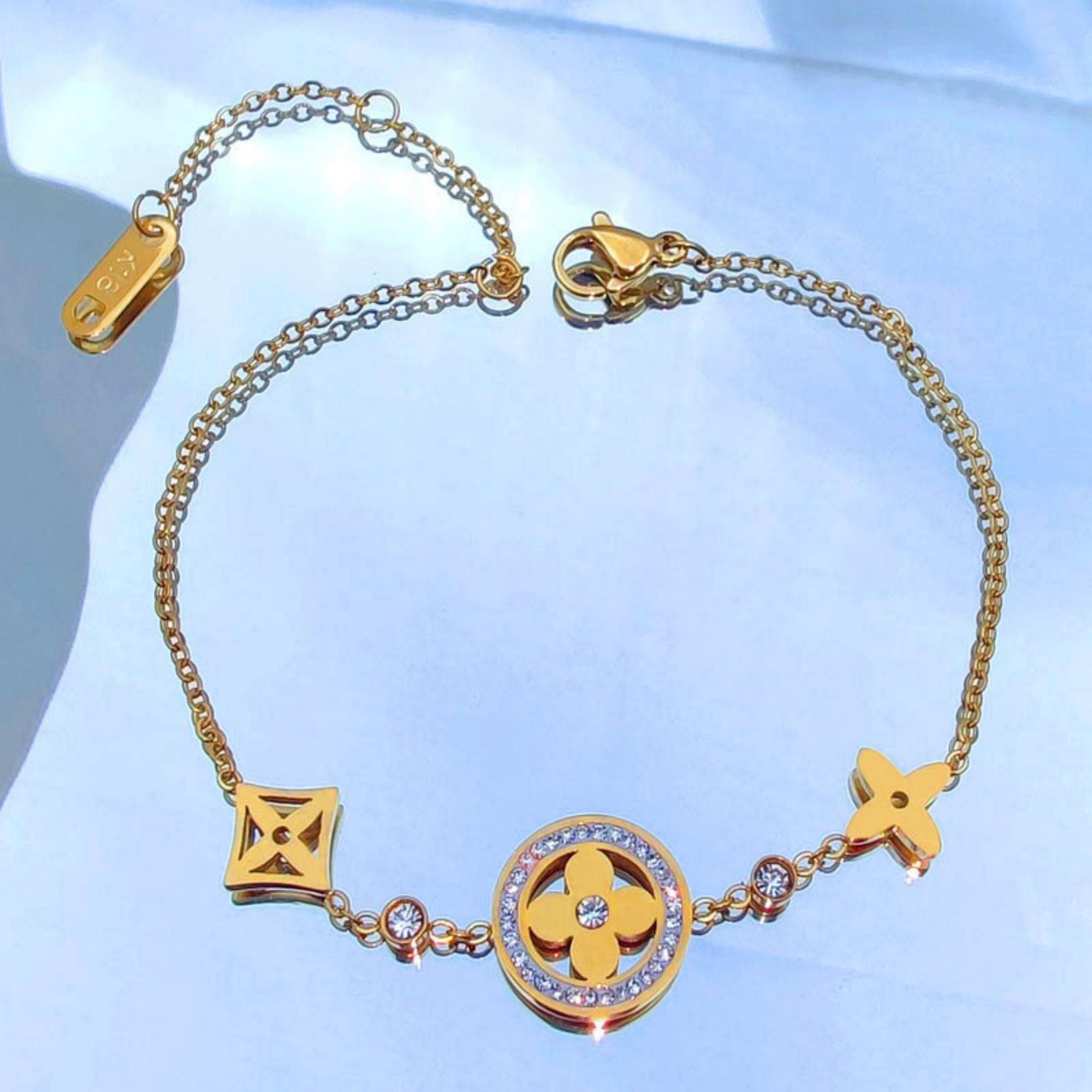 MYKI Sweet Floral Diamond Charm Bracelet (MKBRAD496G)