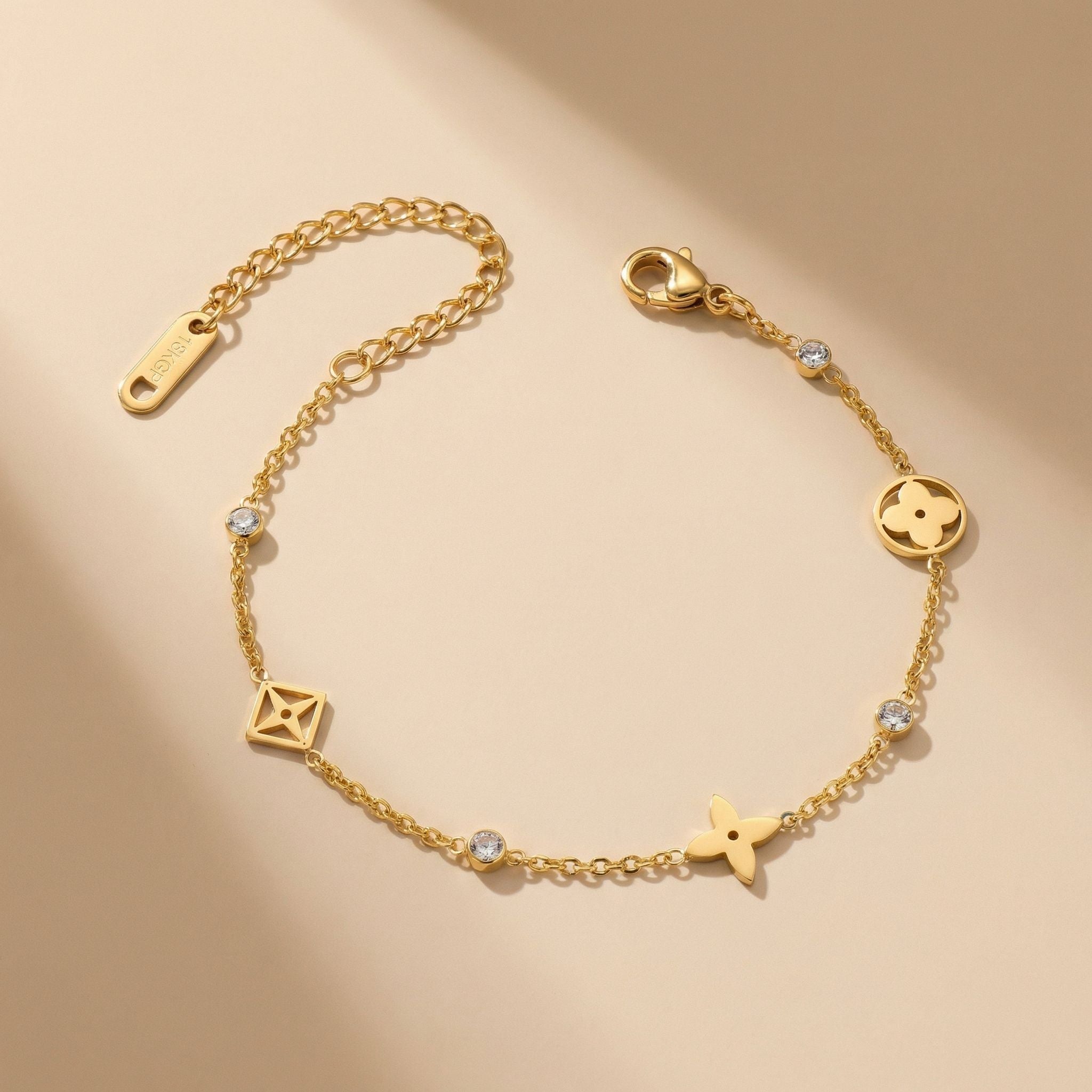 MYKI Elegant Floral Diamond Charm Bracelet (MKBRAD497G)