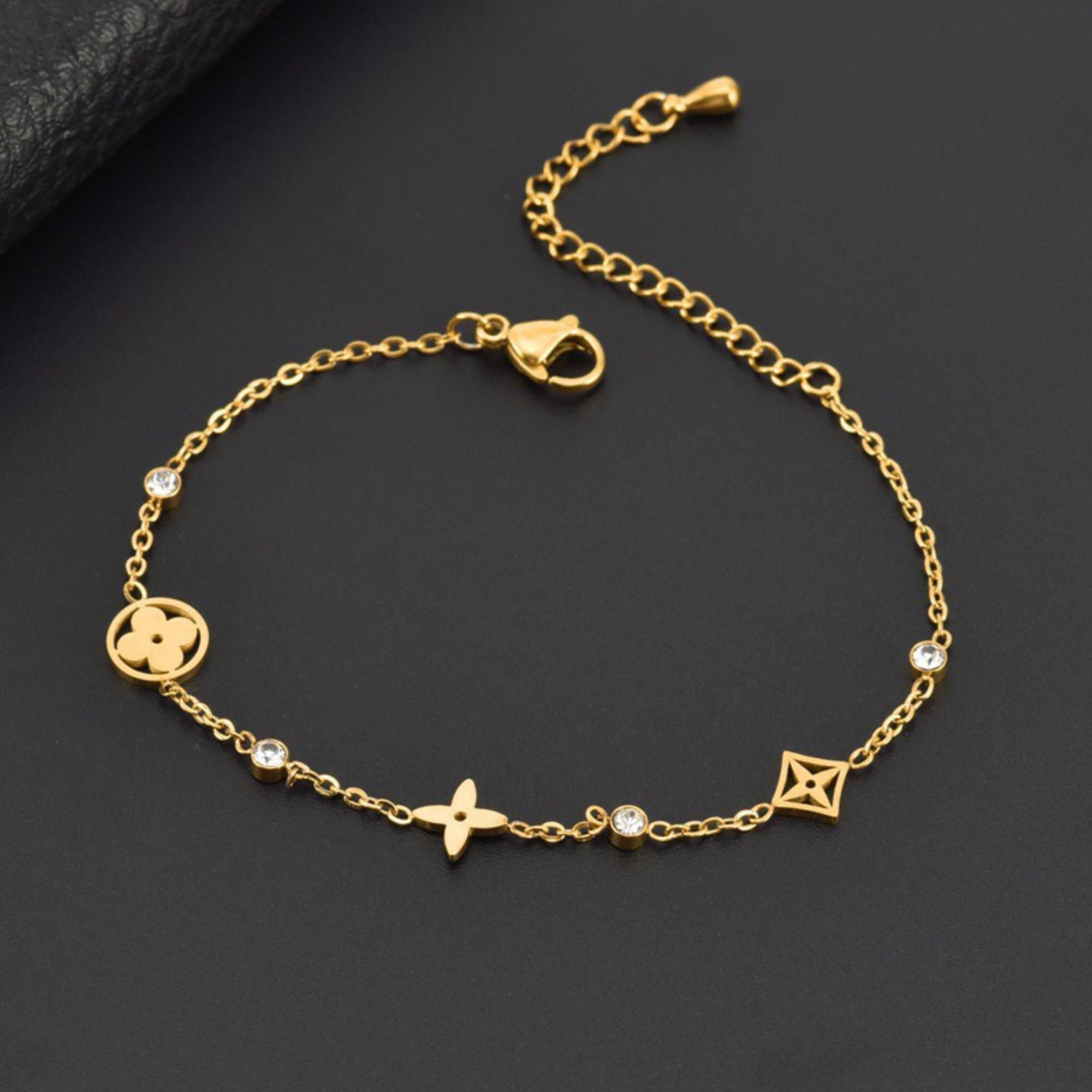 MYKI Elegant Floral Diamond Charm Bracelet (MKBRAD497G)