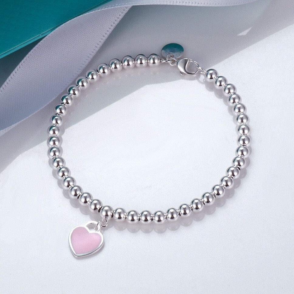 MYKI Elegant Silver Beaded Bracelet Heart Charm (MKBRAD545)