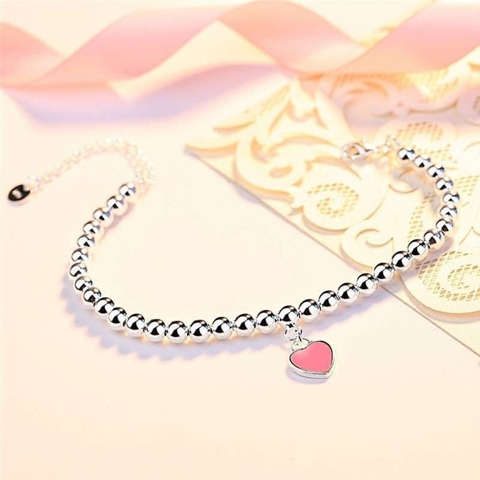 MYKI Elegant Silver Beaded Bracelet Heart Charm (MKBRAD545)