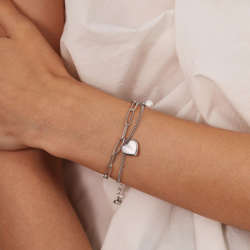 MYKI Multilayered Heart Bracelet  (MKBRAD577-CSS)