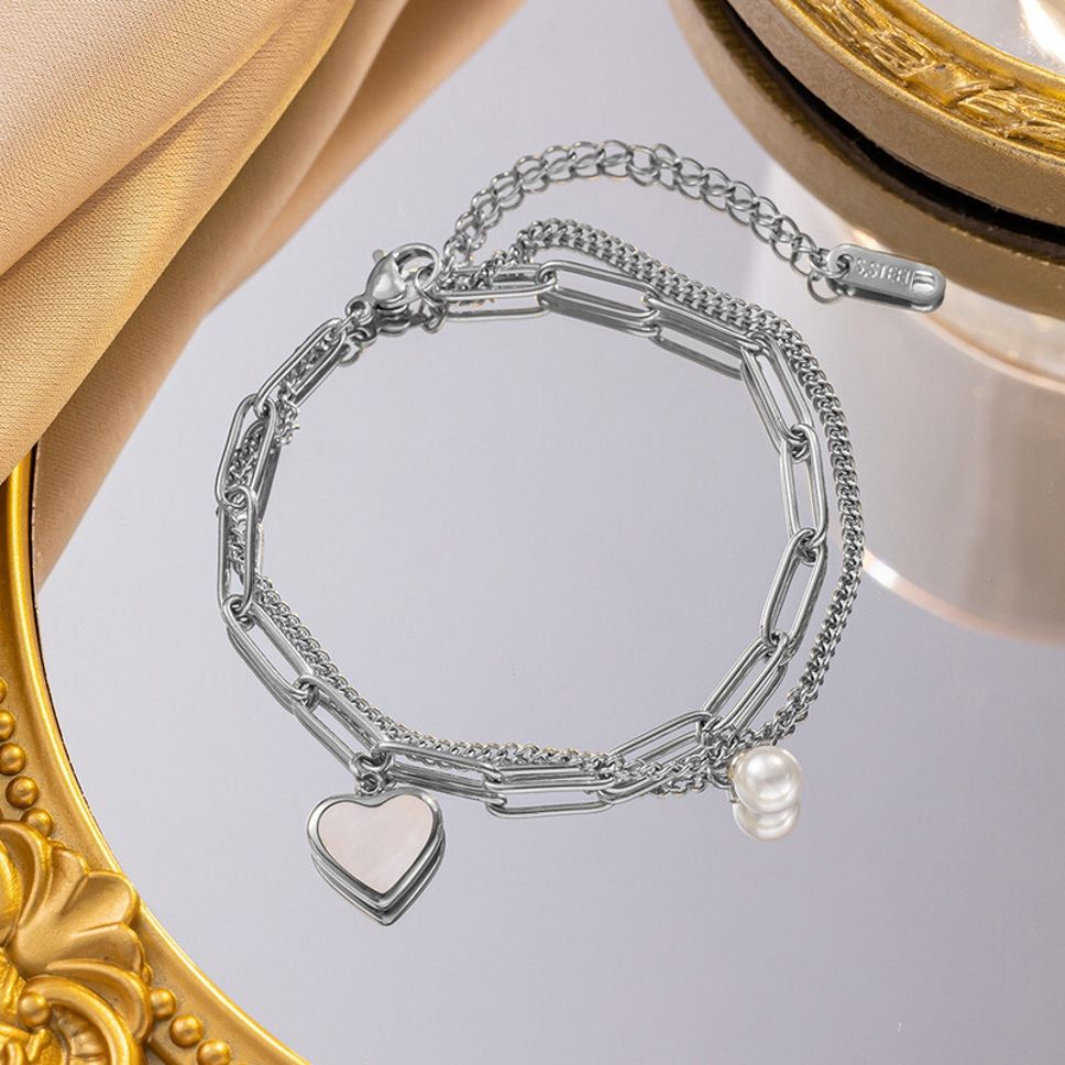 MYKI Multilayered Heart Bracelet  (MKBRAD577-CSS)