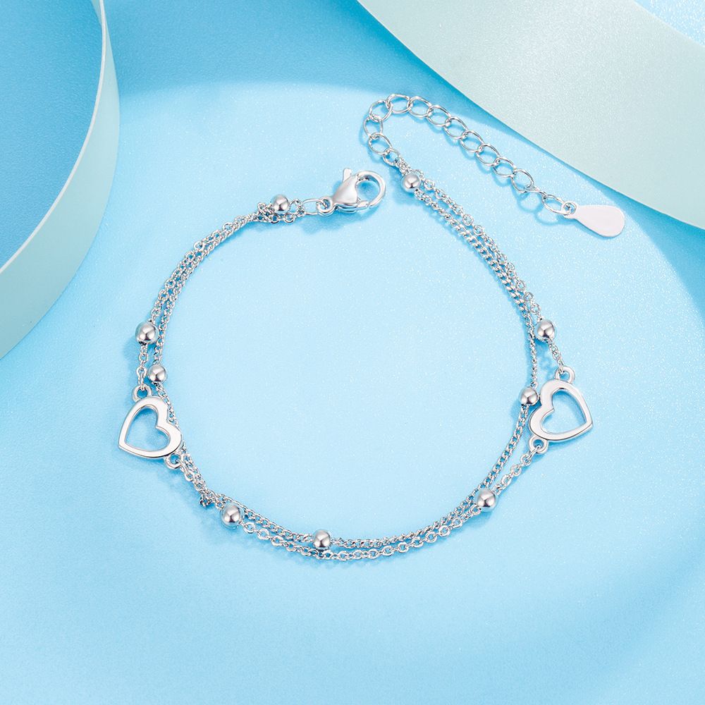 MYKI Silver Plated Double Heart Charm Bracelet (MKBRAD639S-YSS)