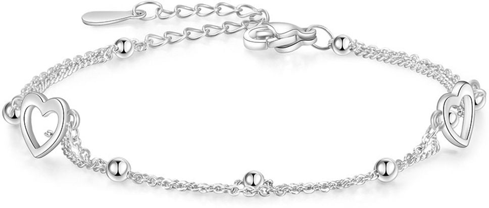 MYKI Silver Plated Double Heart Charm Bracelet (MKBRAD639S-YSS)