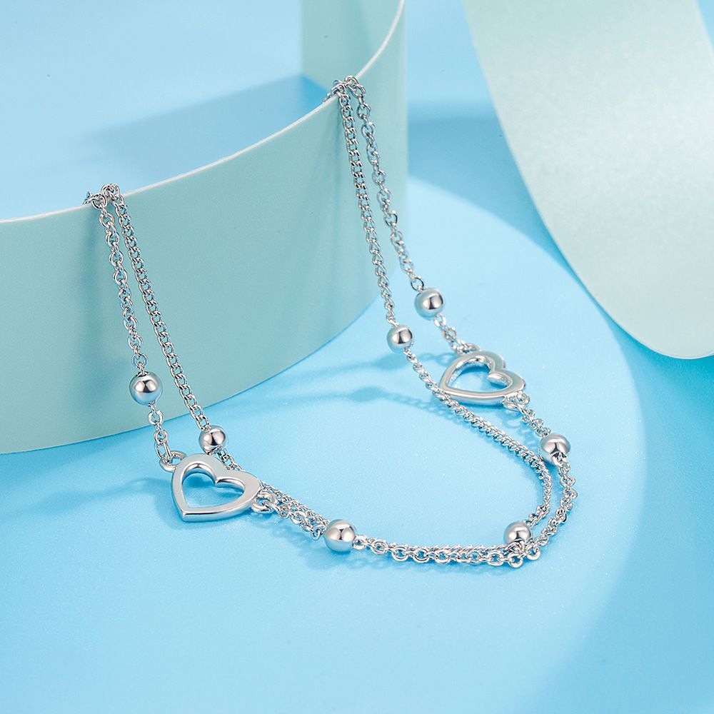 MYKI Silver Plated Double Heart Charm Bracelet (MKBRAD639S-YSS)