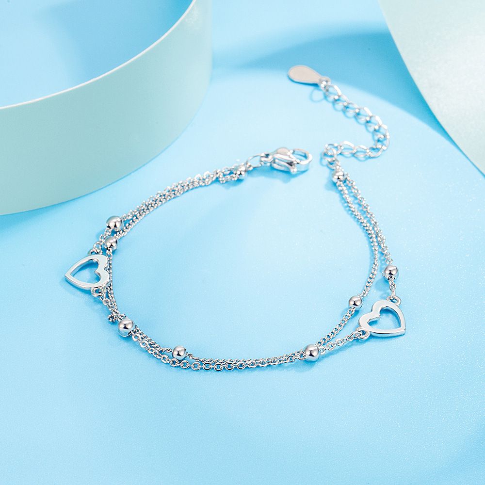 MYKI Silver Plated Double Heart Charm Bracelet (MKBRAD639S-YSS)