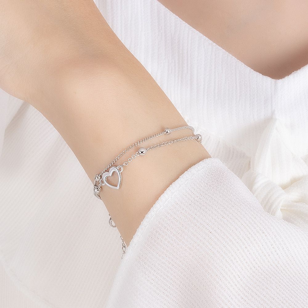 MYKI Silver Plated Double Heart Charm Bracelet (MKBRAD639S-YSS)