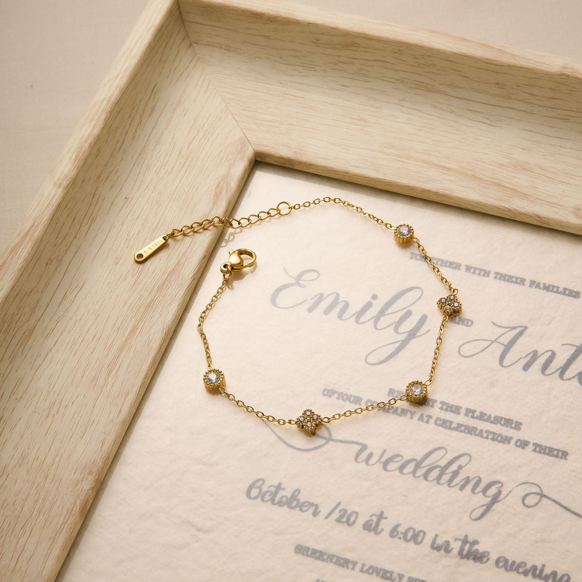MYKI Gold Plated Floral & Solitaire Charm Bracelet (MKBRAD643G-CSS)