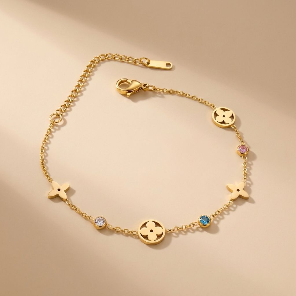 MYKI Gold Plated Floral Charm Bracelet (MKBRAD649G-CSS)