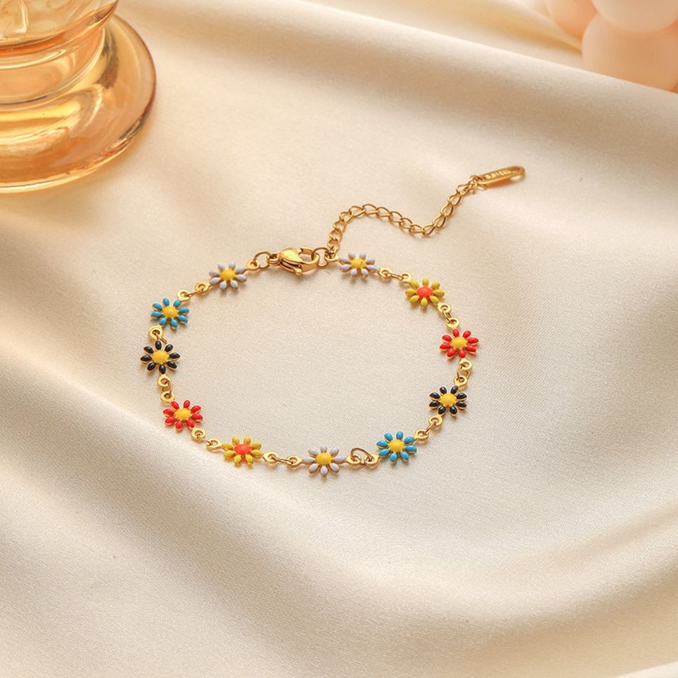 MYKI Gold Plated Multi Color Daisy Chain Bracelet | Anti Tarnish Finish(MKBRAD708G-SSYI)
