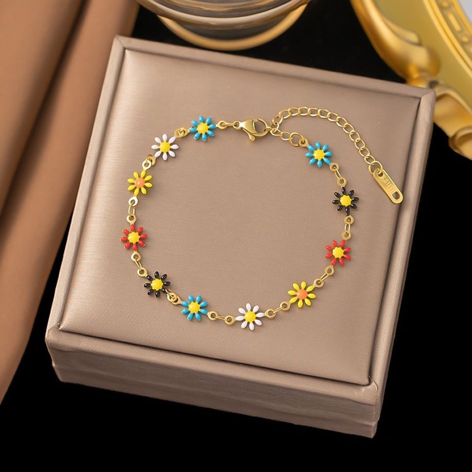 MYKI Gold Plated Multi Color Daisy Chain Bracelet | Anti Tarnish Finish(MKBRAD708G-SSYI)