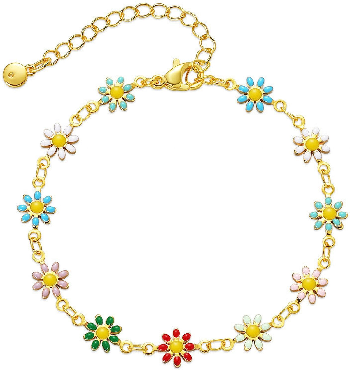 MYKI Gold Plated Multi Color Daisy Chain Bracelet | Anti Tarnish Finish(MKBRAD708G-SSYI)