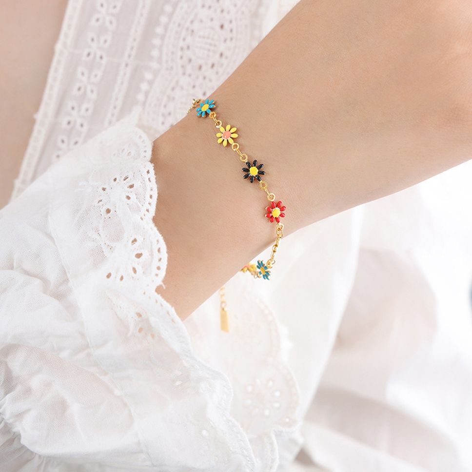 MYKI Gold Plated Multi Color Daisy Chain Bracelet | Anti Tarnish Finish(MKBRAD708G-SSYI)