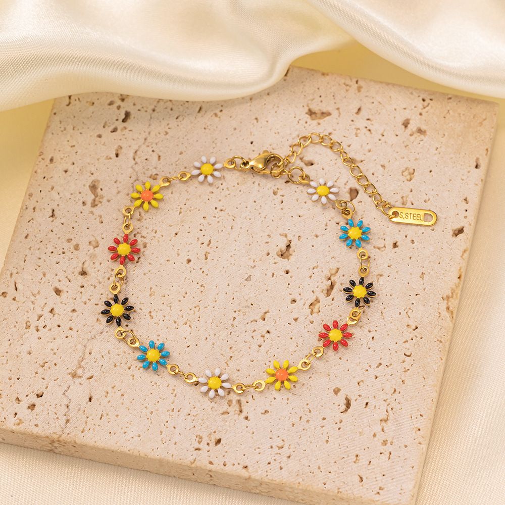 MYKI Gold Plated Multi Color Daisy Chain Bracelet | Anti Tarnish Finish(MKBRAD708G-SSYI)