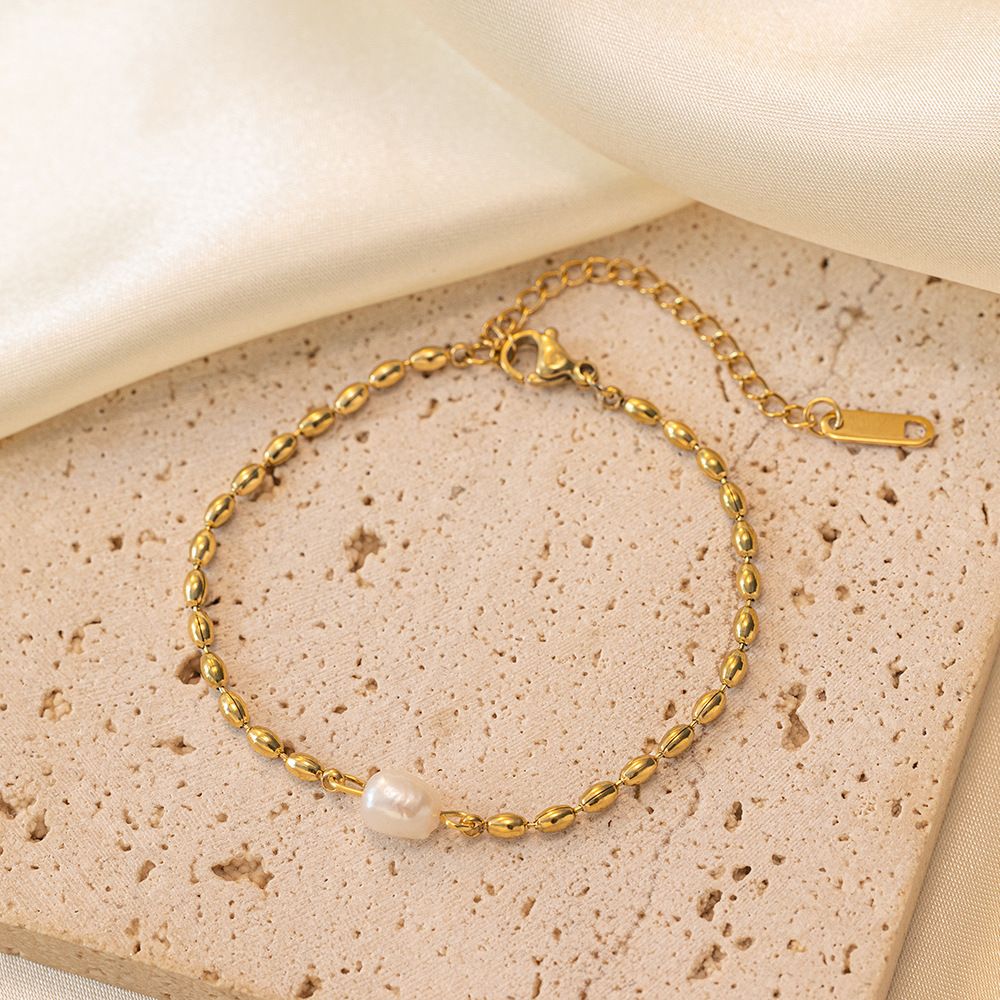 MYKI Gold Plated Pearl Accent Bead Bracelet | Anti Tarnish Finish(MKBRAD713G-SSYI)