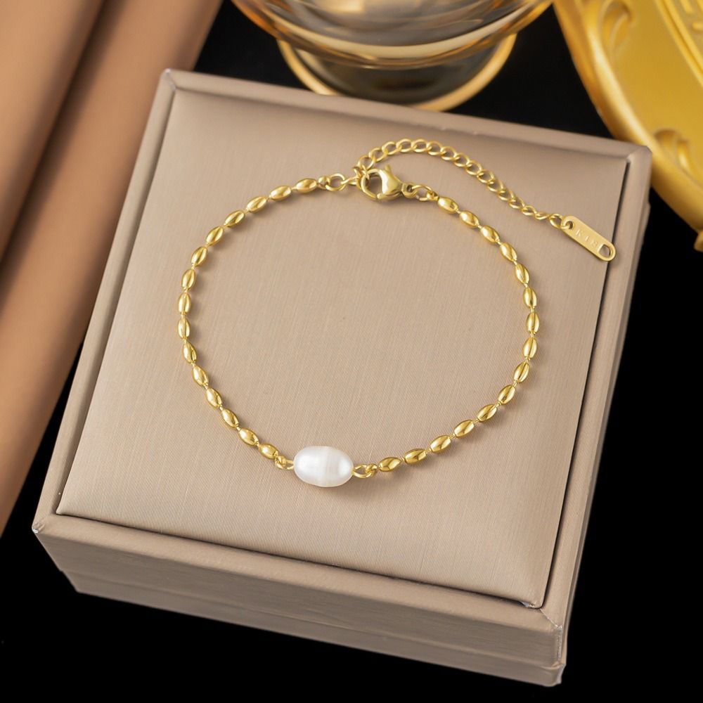 MYKI Gold Plated Pearl Accent Bead Bracelet | Anti Tarnish Finish(MKBRAD713G-SSYI)