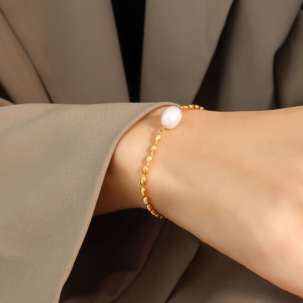 MYKI Gold Plated Pearl Accent Bead Bracelet | Anti Tarnish Finish(MKBRAD713G-SSYI)