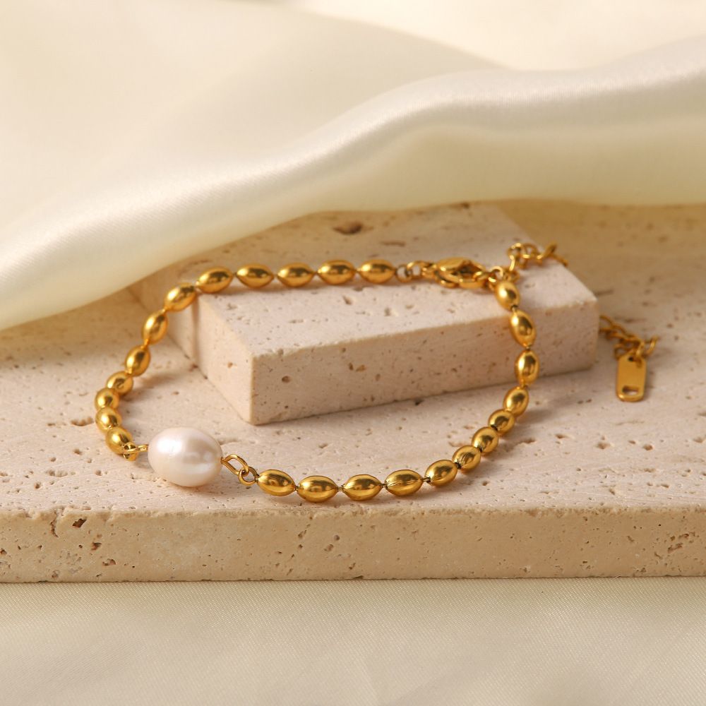 MYKI Gold Plated Pearl Accent Bead Bracelet | Anti Tarnish Finish(MKBRAD713G-SSYI)