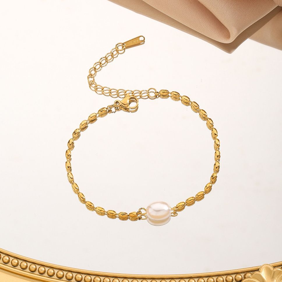 MYKI Gold Plated Pearl Accent Bead Bracelet | Anti Tarnish Finish(MKBRAD713G-SSYI)