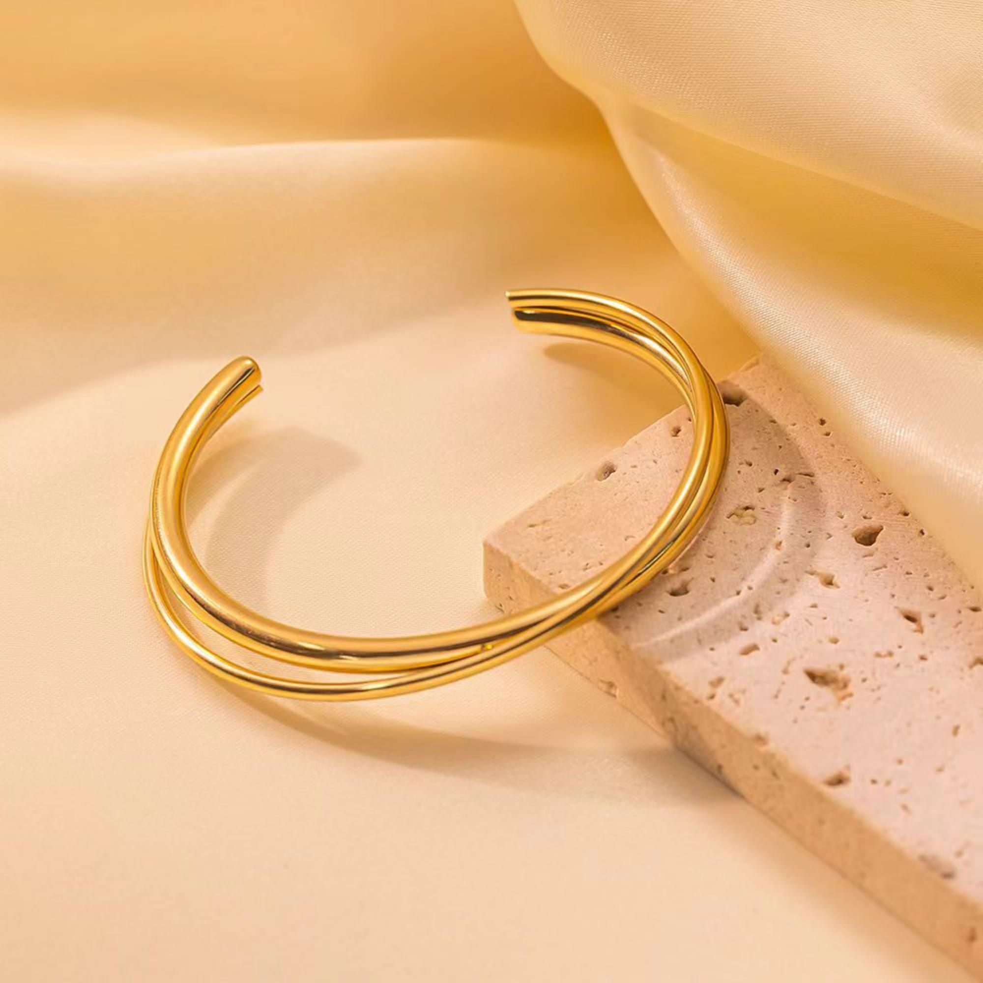 MYKI Gold-Plated Open Cuff Bracelet | Anti-Tarnish Minimal Design(MKBRAD721G-SSYI)