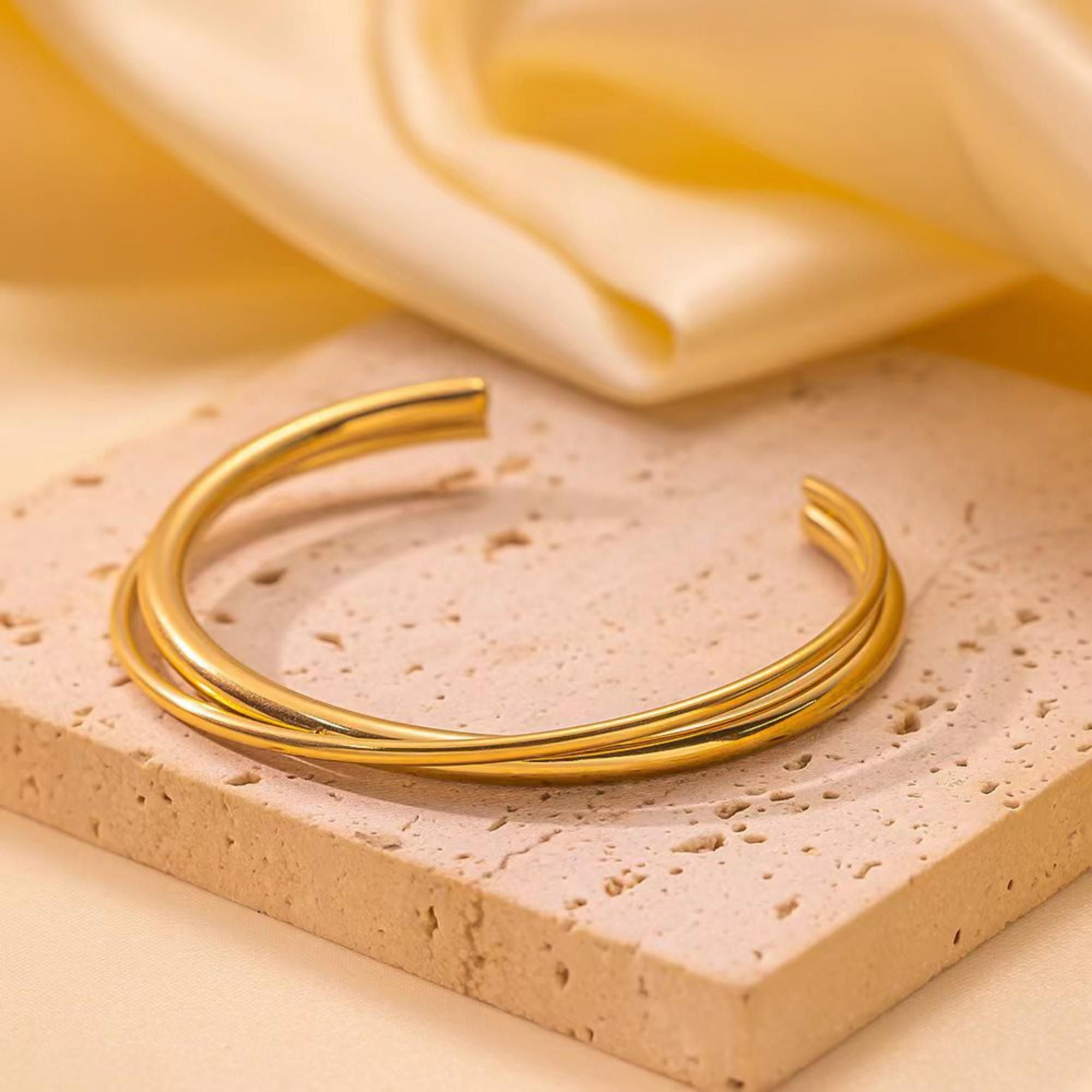 MYKI Gold-Plated Open Cuff Bracelet | Anti-Tarnish Minimal Design(MKBRAD721G-SSYI)