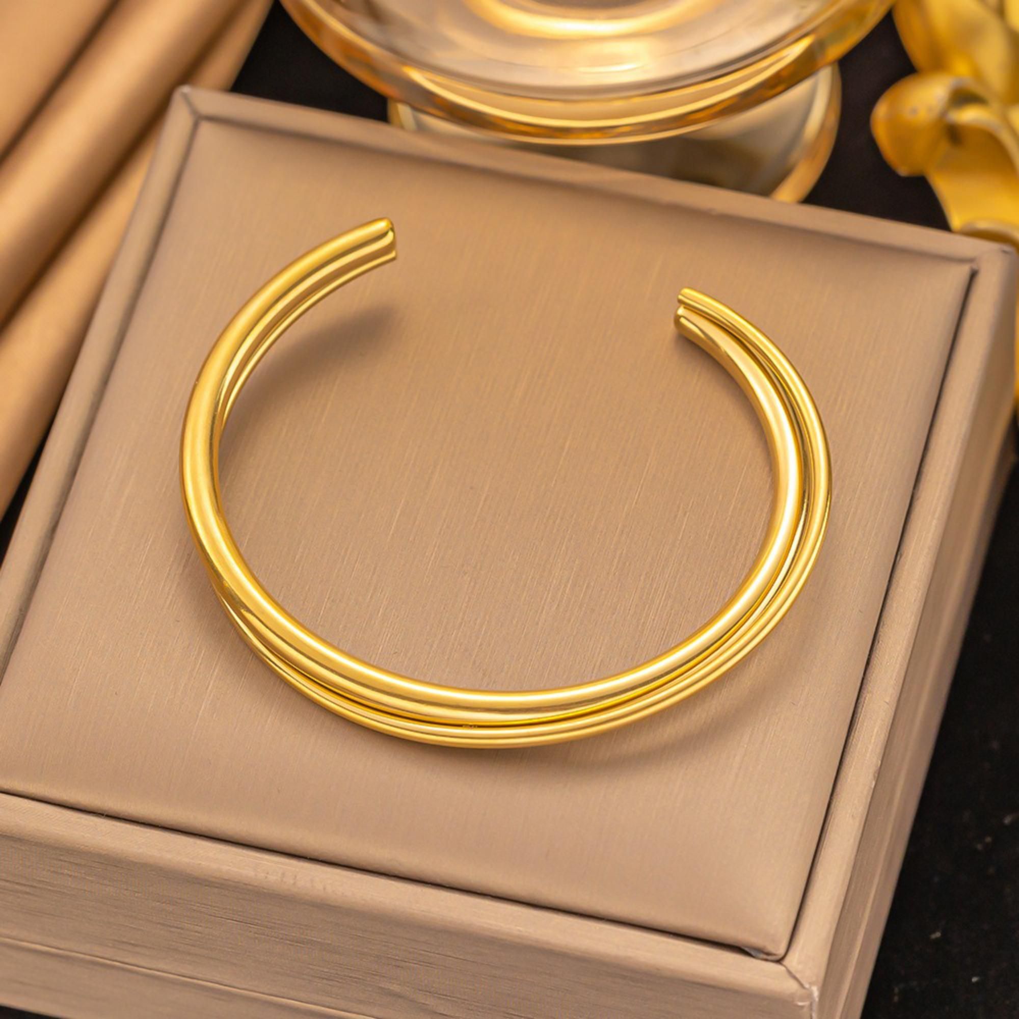 MYKI Gold-Plated Open Cuff Bracelet | Anti-Tarnish Minimal Design(MKBRAD721G-SSYI)