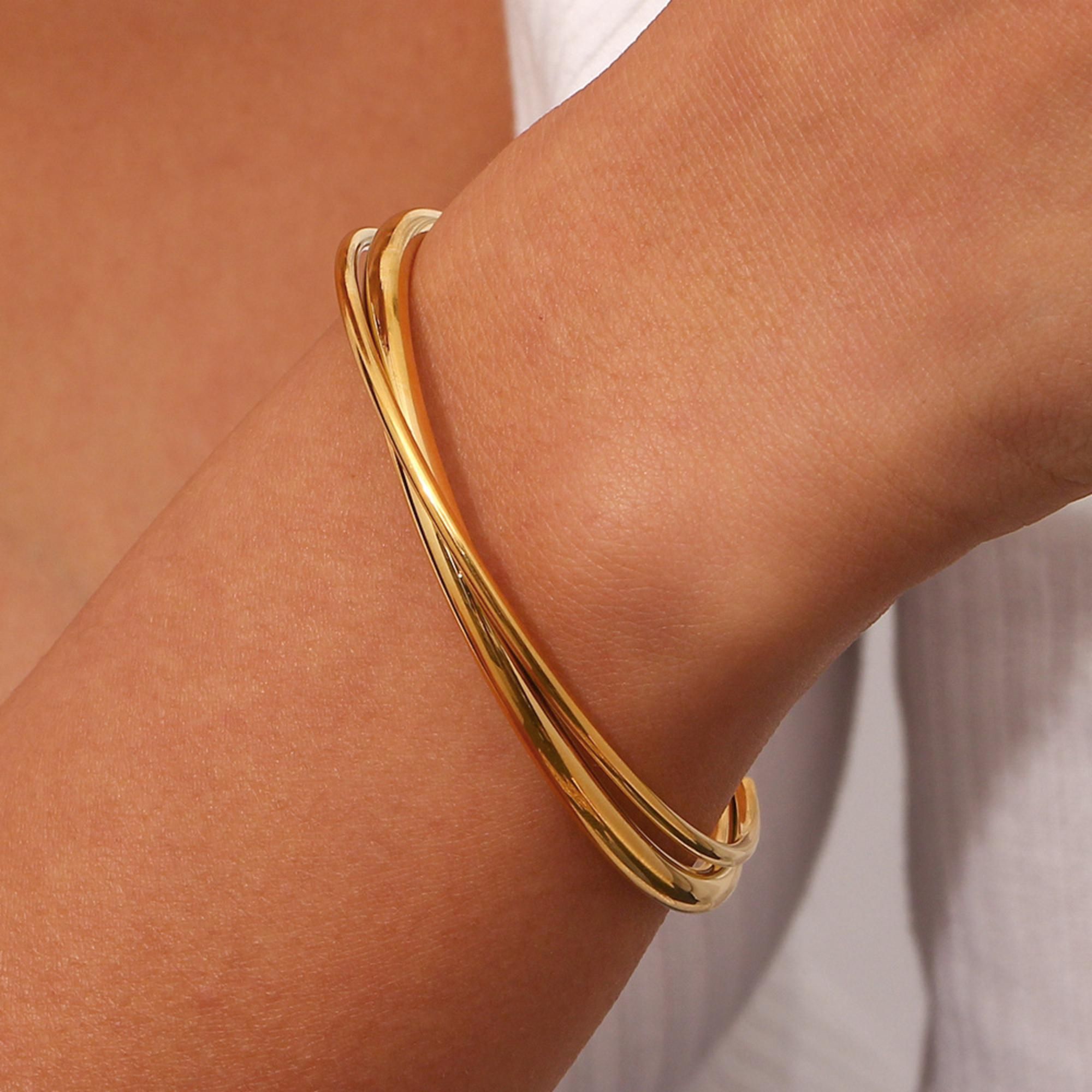 MYKI Gold-Plated Open Cuff Bracelet | Anti-Tarnish Minimal Design(MKBRAD721G-SSYI)