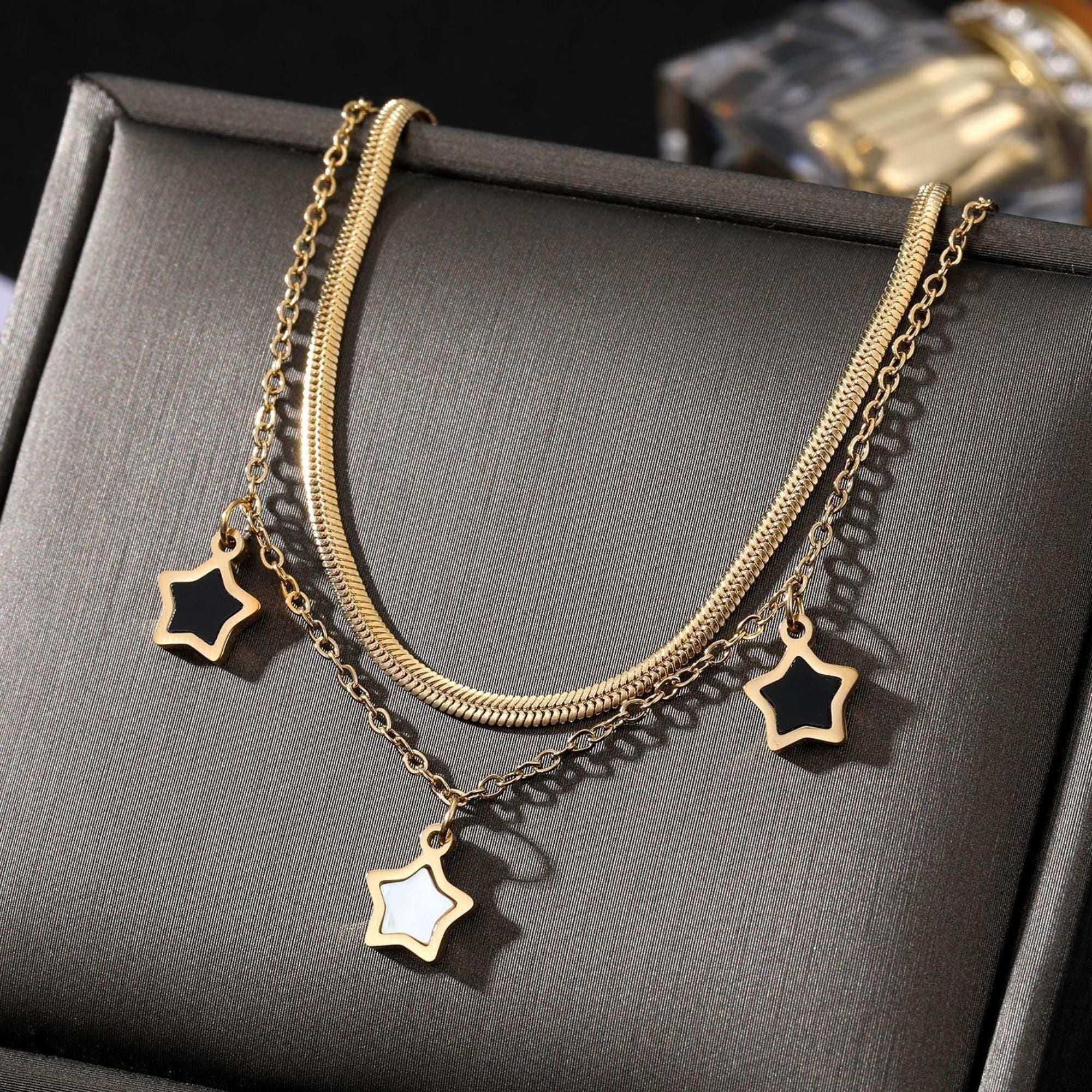 MYKI Gold-Plated Double Layer Star Charm Bracelet | Anti-Tarnish(MKBRAD722G-SSYI)