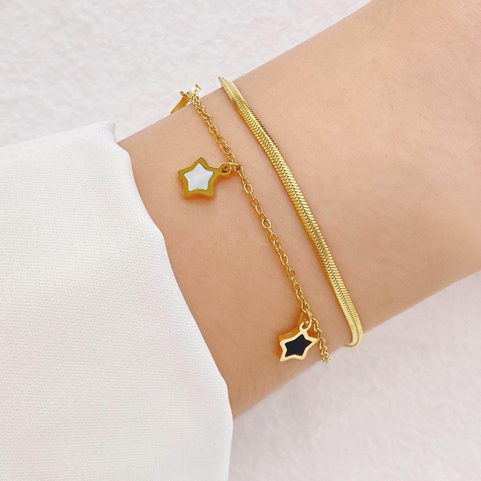 MYKI Gold-Plated Double Layer Star Charm Bracelet | Anti-Tarnish(MKBRAD722G-SSYI)