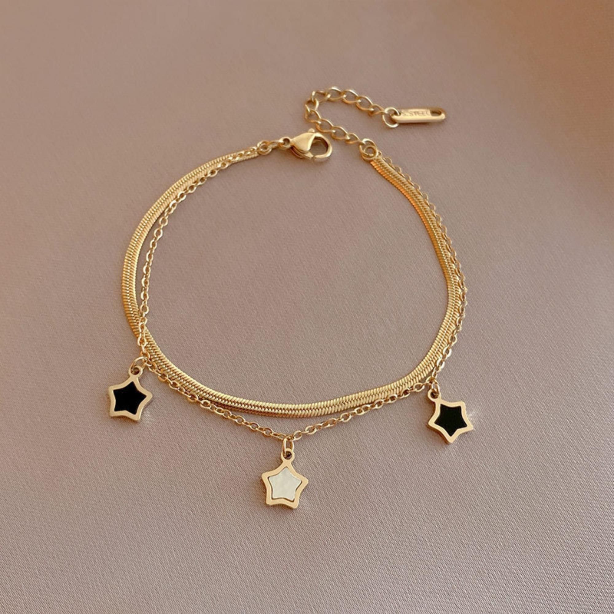 MYKI Gold-Plated Double Layer Star Charm Bracelet | Anti-Tarnish(MKBRAD722G-SSYI)