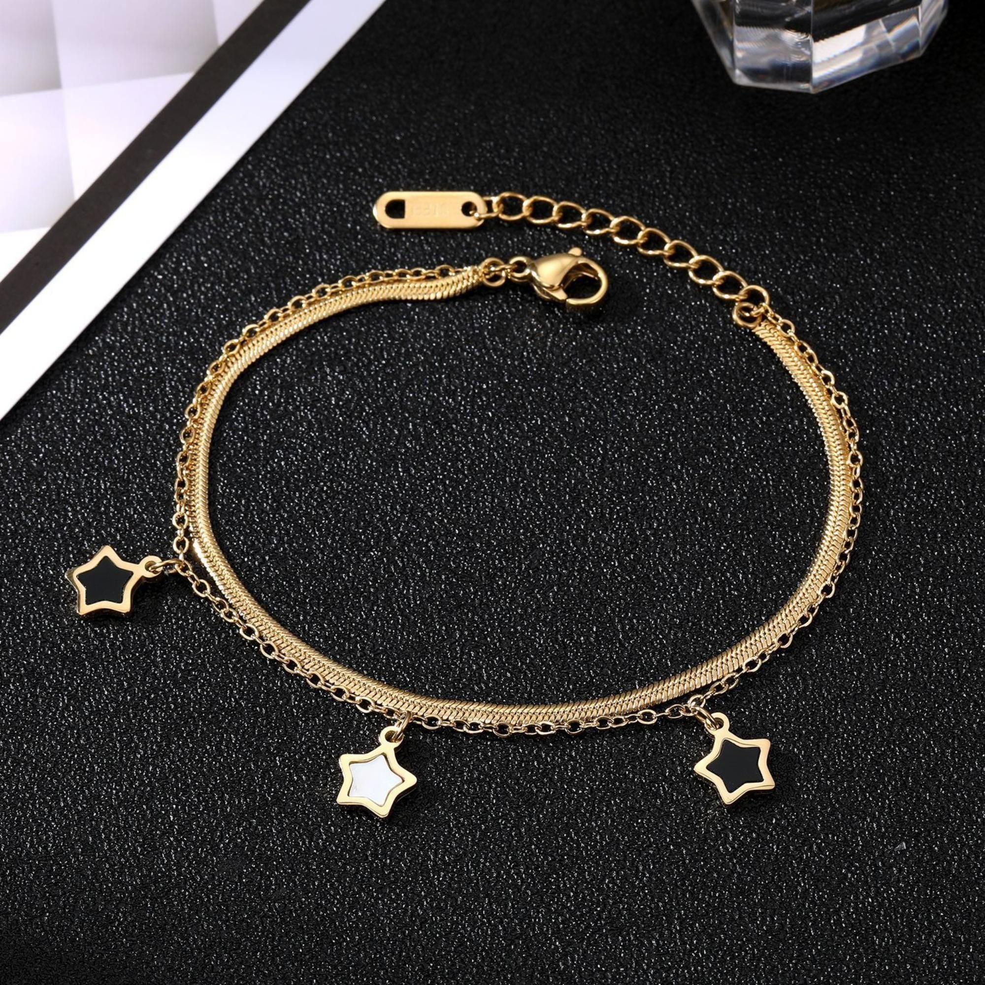 MYKI Gold-Plated Double Layer Star Charm Bracelet | Anti-Tarnish(MKBRAD722G-SSYI)