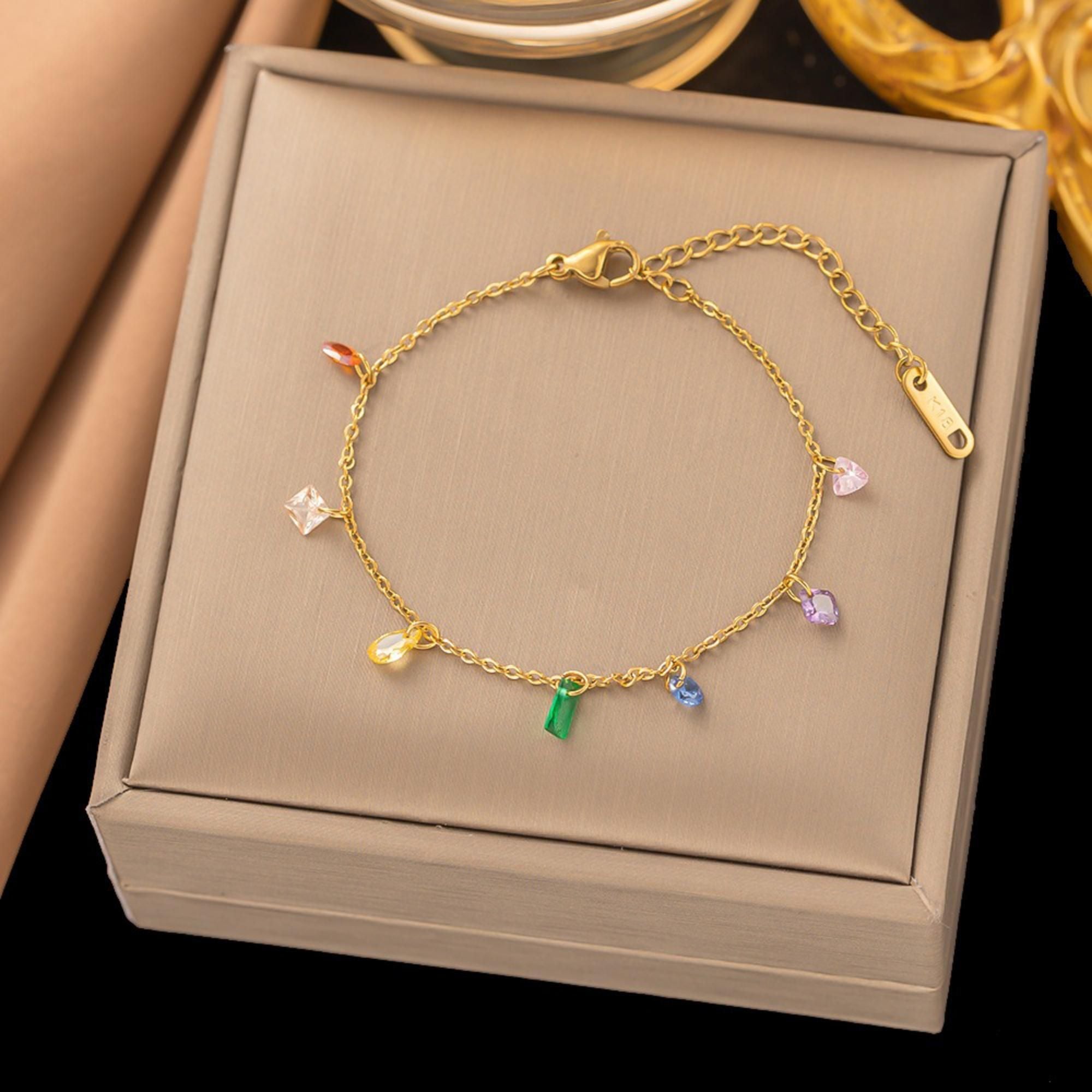 MYKI Gold-Plated Rainbow Charm Bracelet | Colorful Minimal Design(MKBRAD725G-SSYI)