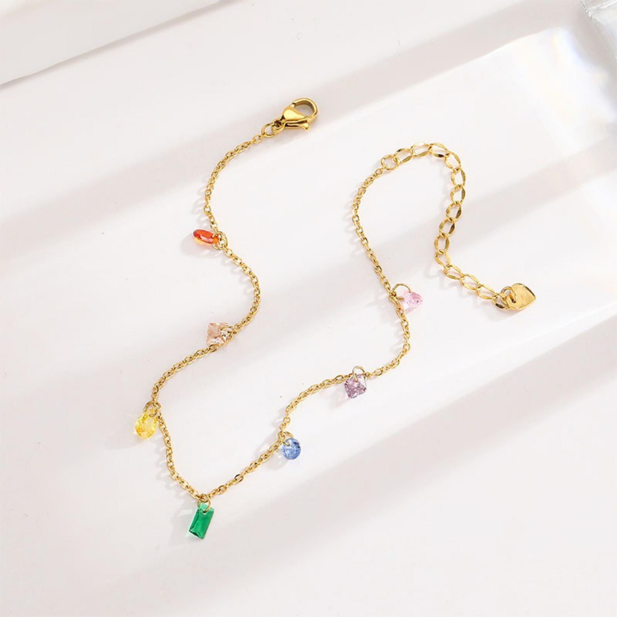 MYKI Gold-Plated Rainbow Charm Bracelet | Colorful Minimal Design(MKBRAD725G-SSYI)