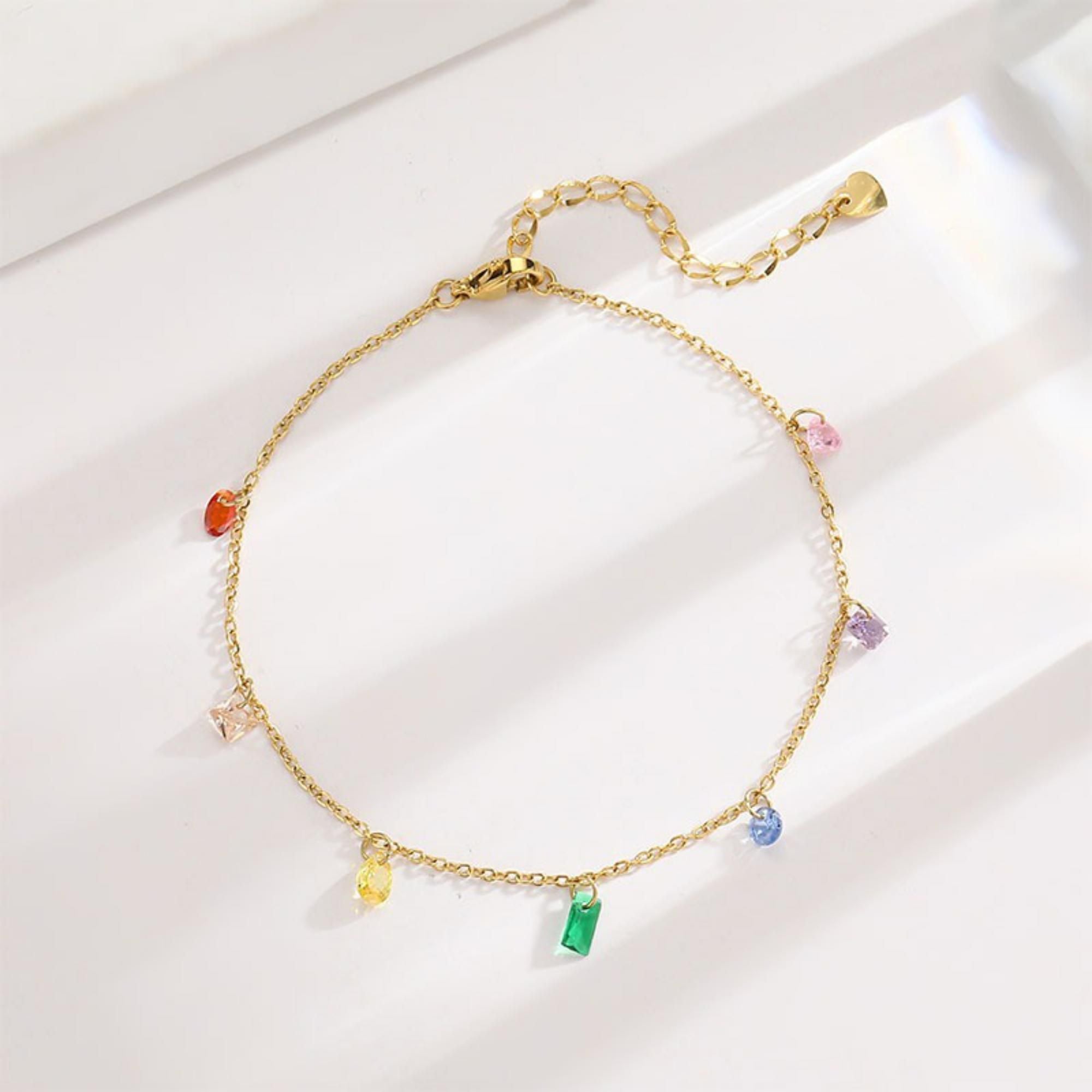 MYKI Gold-Plated Rainbow Charm Bracelet | Colorful Minimal Design(MKBRAD725G-SSYI)