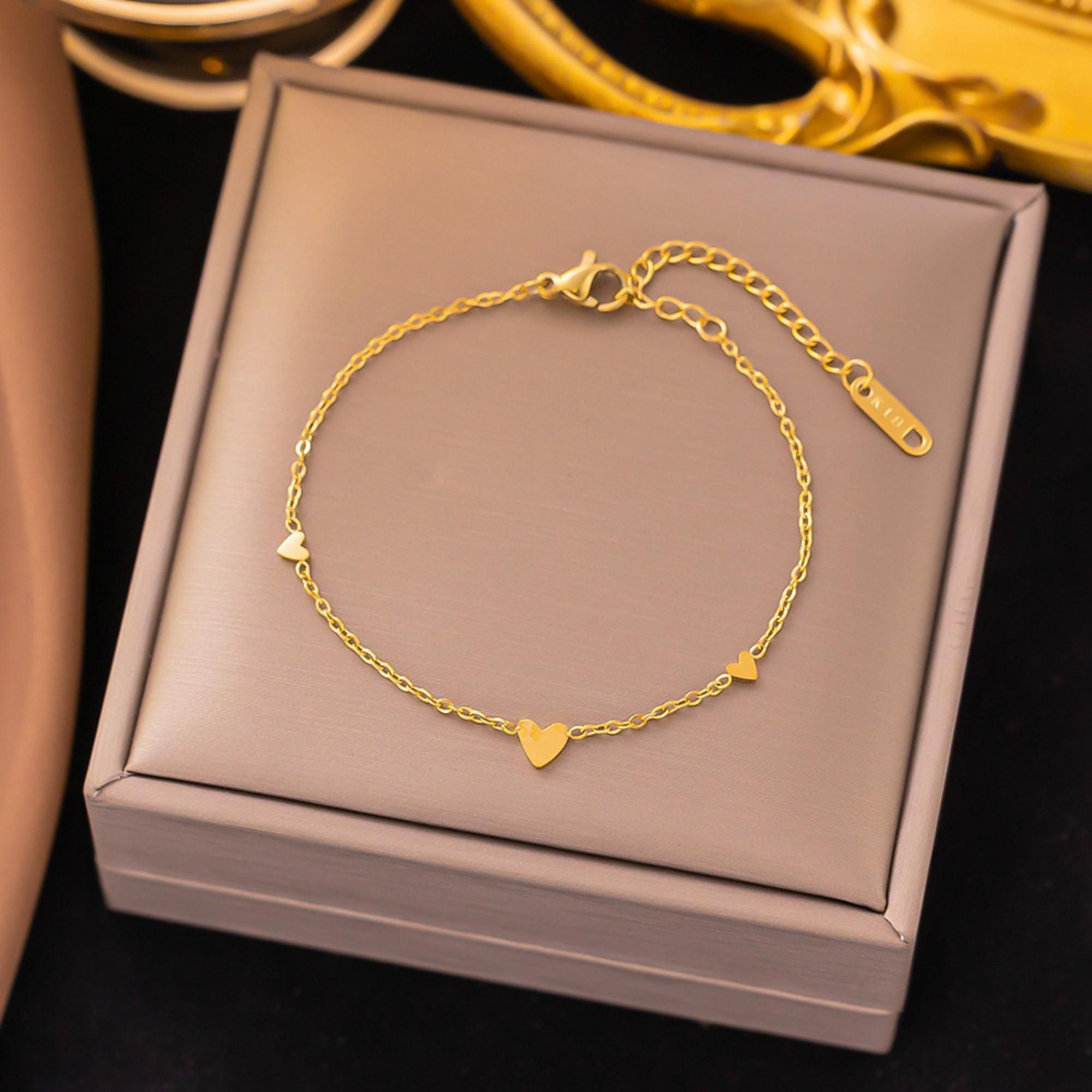 MYKI Gold-Plated Heart Charm Bracelet | Anti-Tarnish(MKBRAD726G-SSYI)
