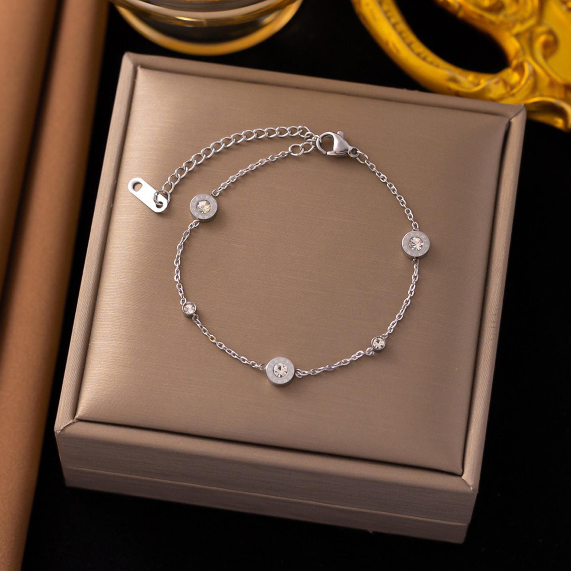 MYKI Silver Crystal Stone Charm Bracelet | Anti-Tarnish(MKBRAD728G-SSYI)