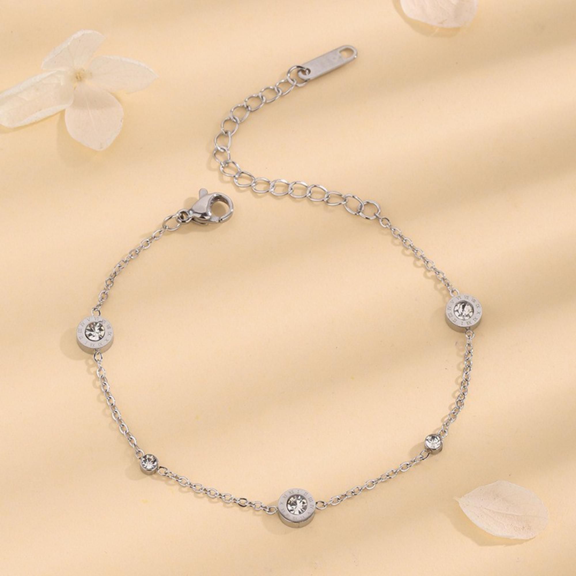 MYKI Silver Crystal Stone Charm Bracelet | Anti-Tarnish(MKBRAD728G-SSYI)