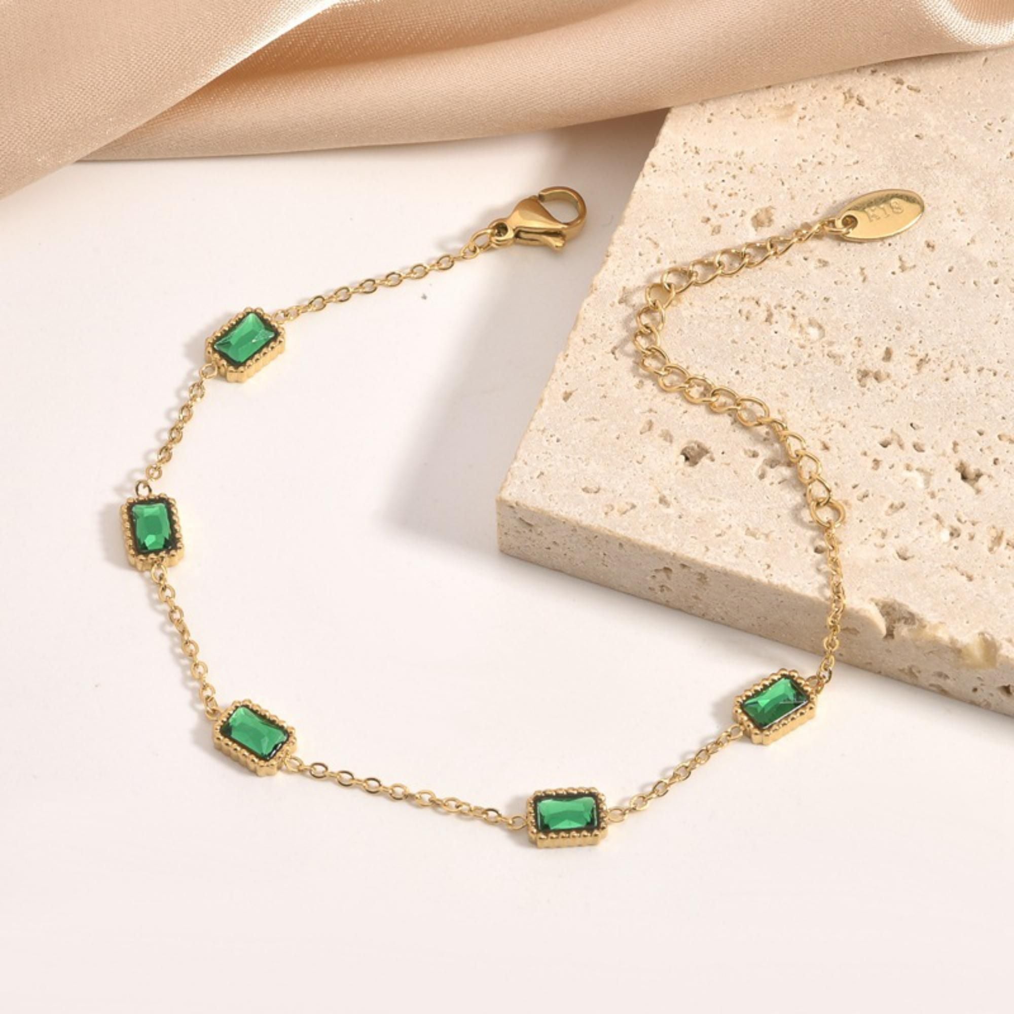 MYKI Gold-Plated Emerald Charm Bracelet | Anti-Tarnish(MKBRAD730G-SSYI)