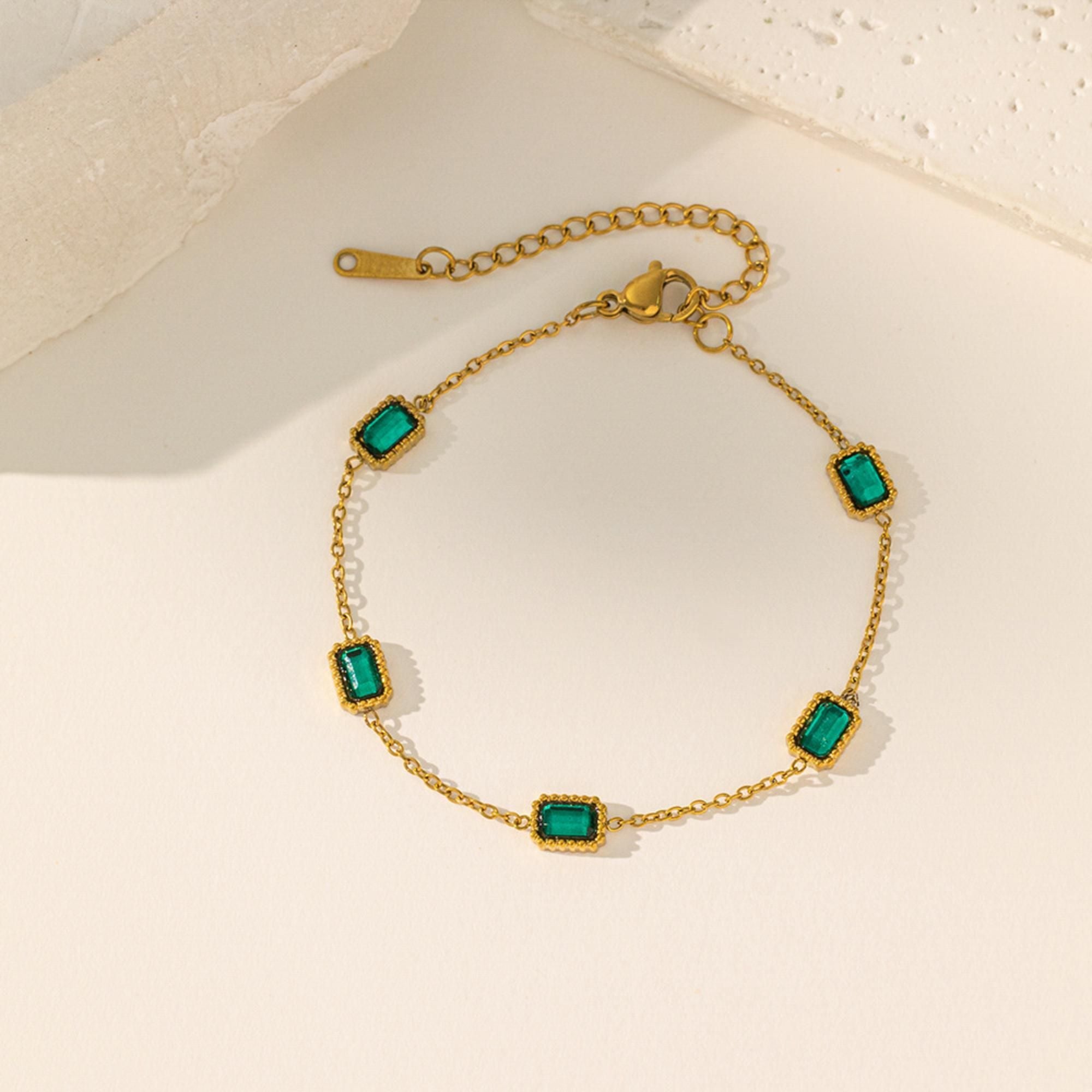 MYKI Gold-Plated Emerald Charm Bracelet | Anti-Tarnish(MKBRAD730G-SSYI)
