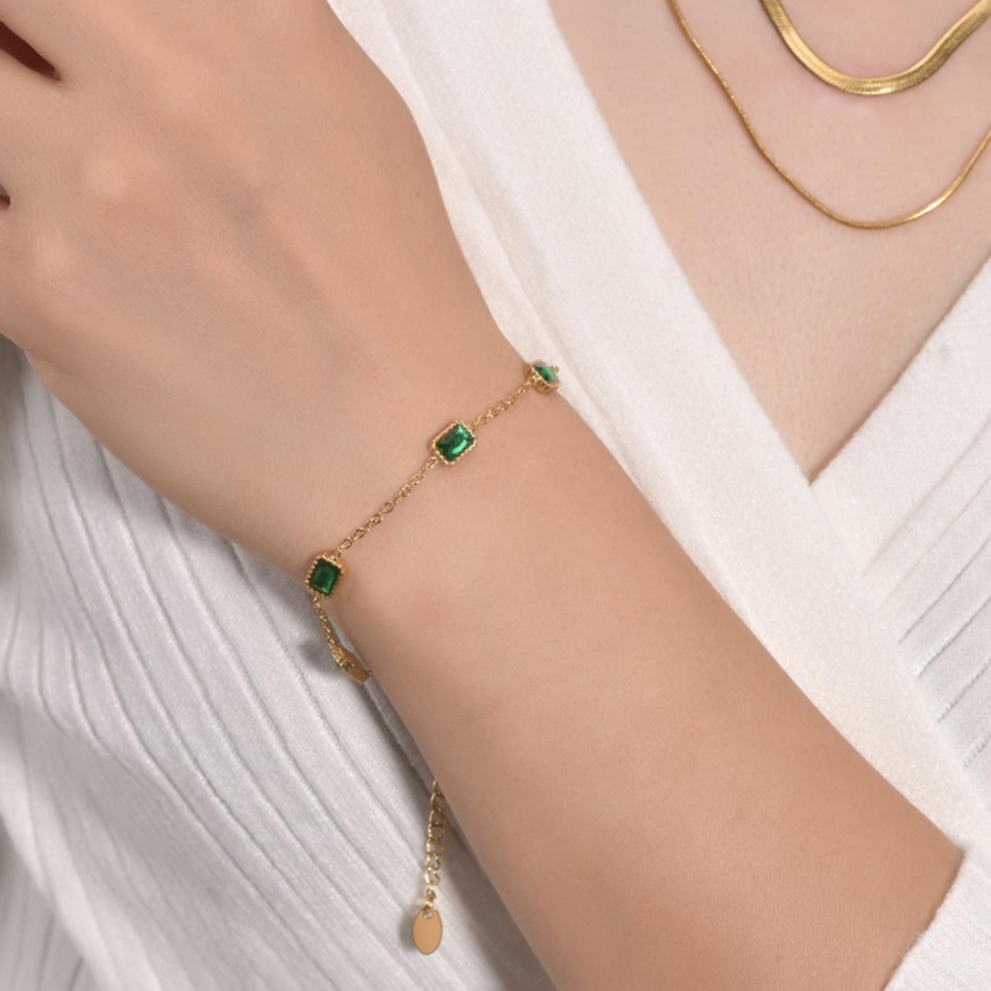 MYKI Gold-Plated Emerald Charm Bracelet | Anti-Tarnish(MKBRAD730G-SSYI)
