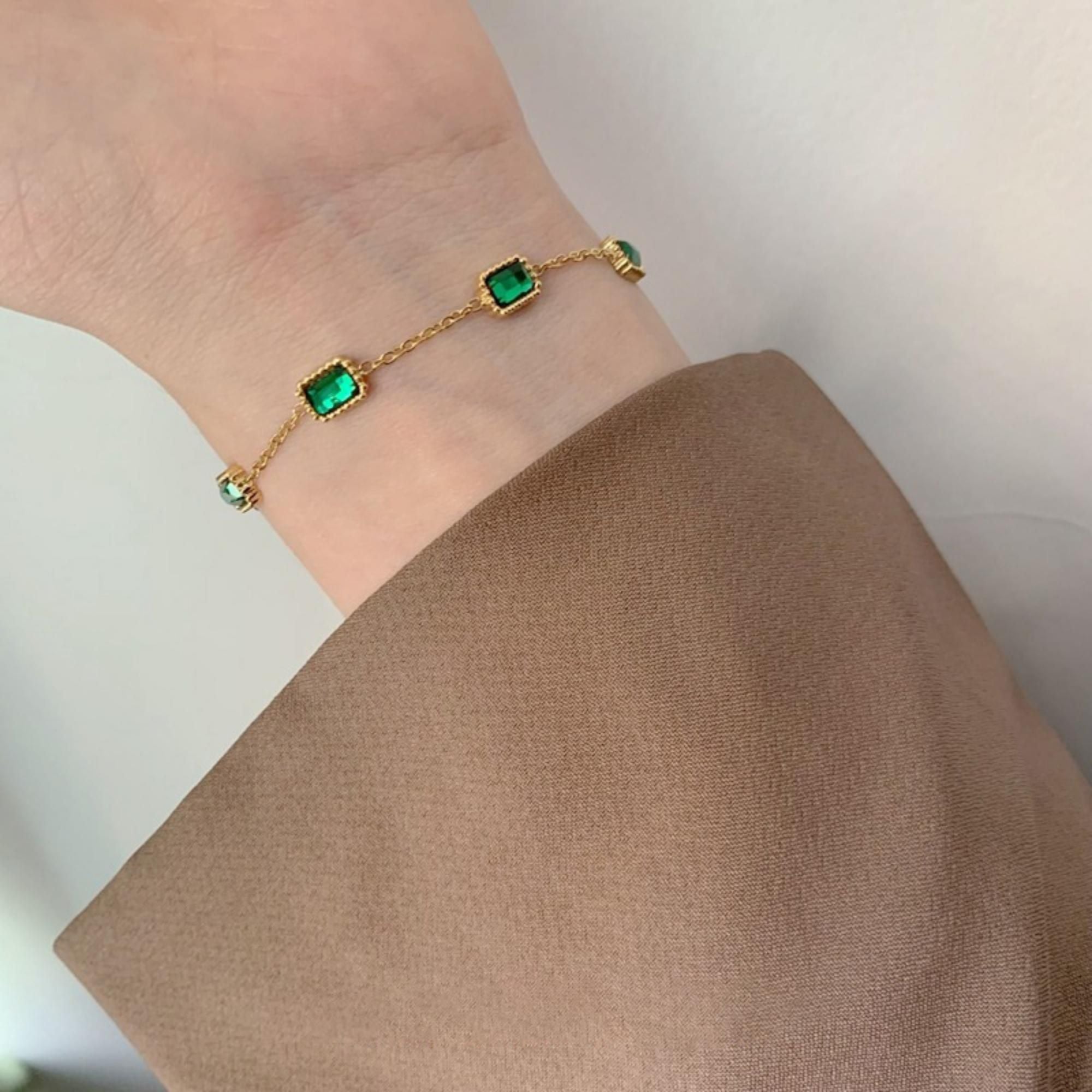 MYKI Gold-Plated Emerald Charm Bracelet | Anti-Tarnish(MKBRAD730G-SSYI)