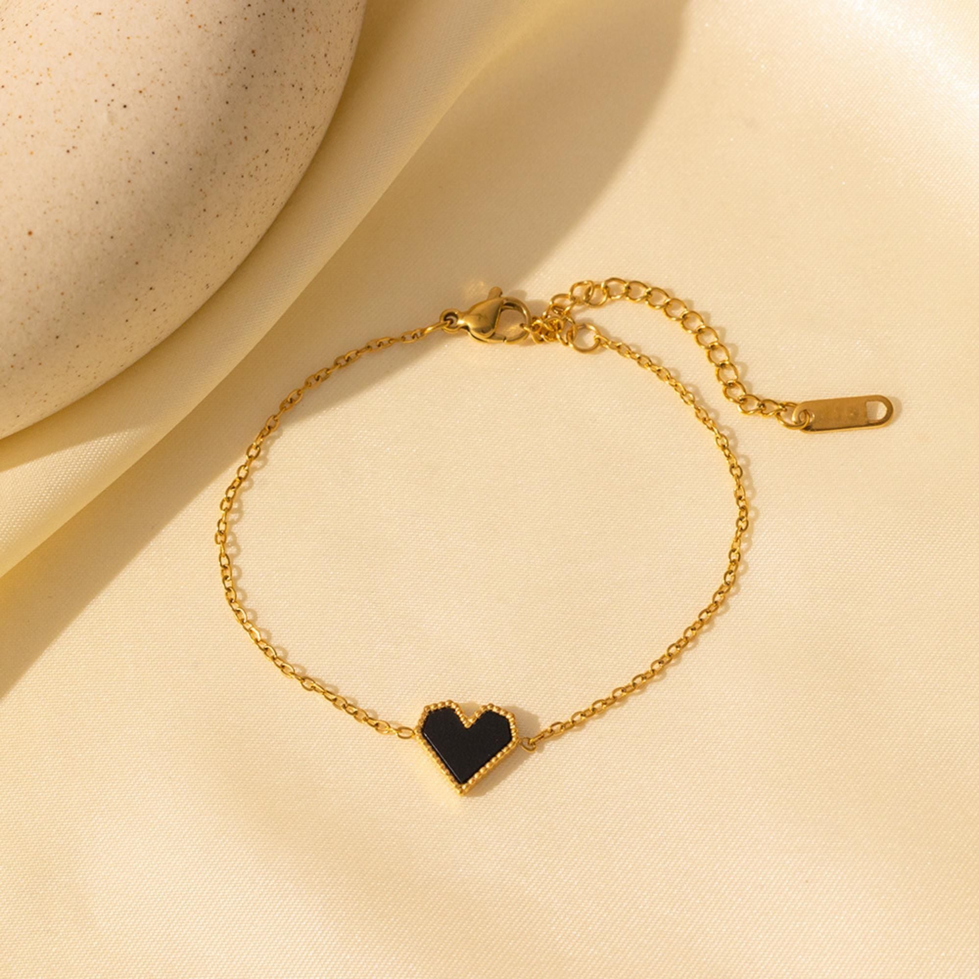 MYKI Gold-Plated Black Heart Charm Bracelet | Anti-Tarnish(MKBRAD733G-SSYI)