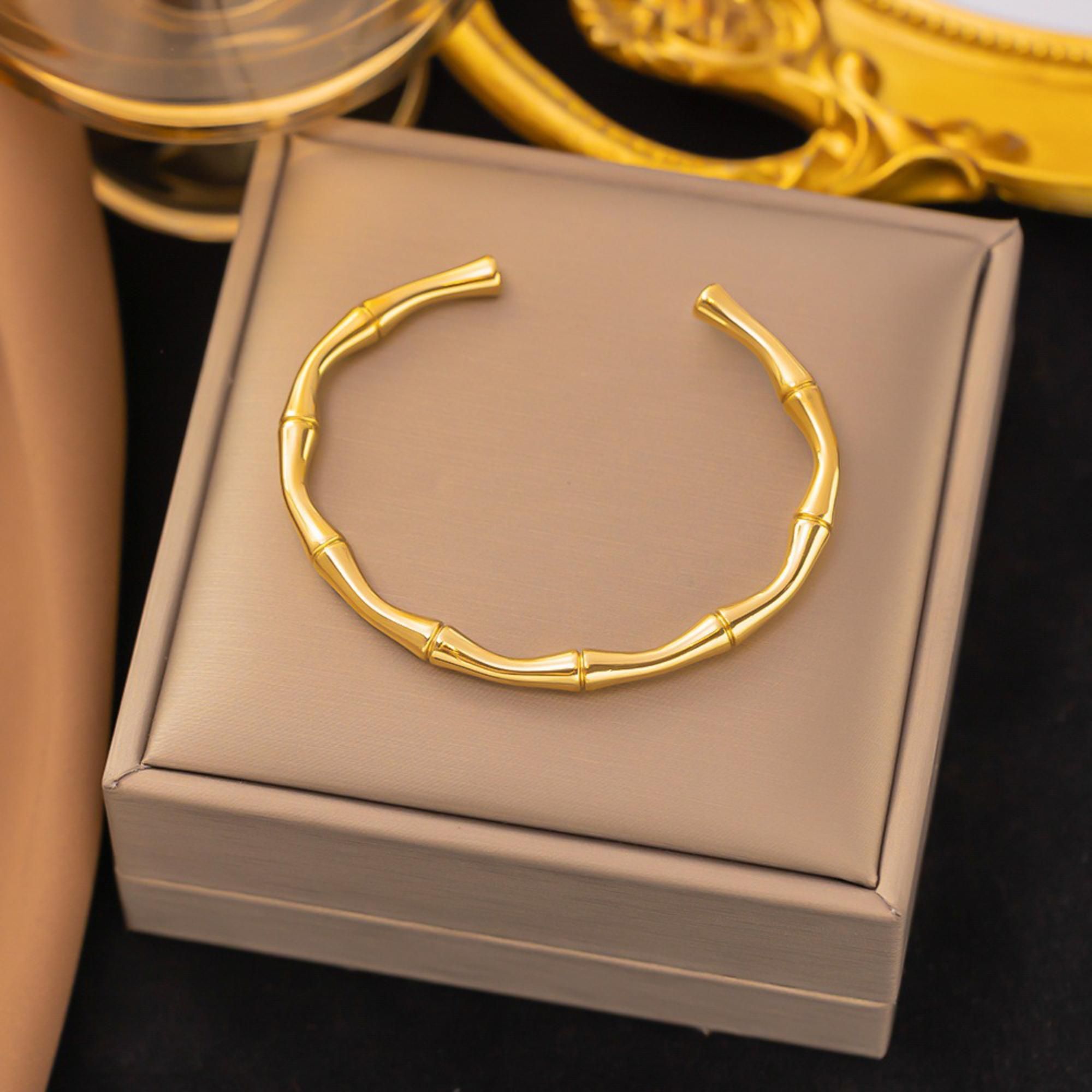 MYKI Gold-Plated Bamboo Cuff Bracelet | Anti-Tarnish(MKBRAD734G-SSYI)