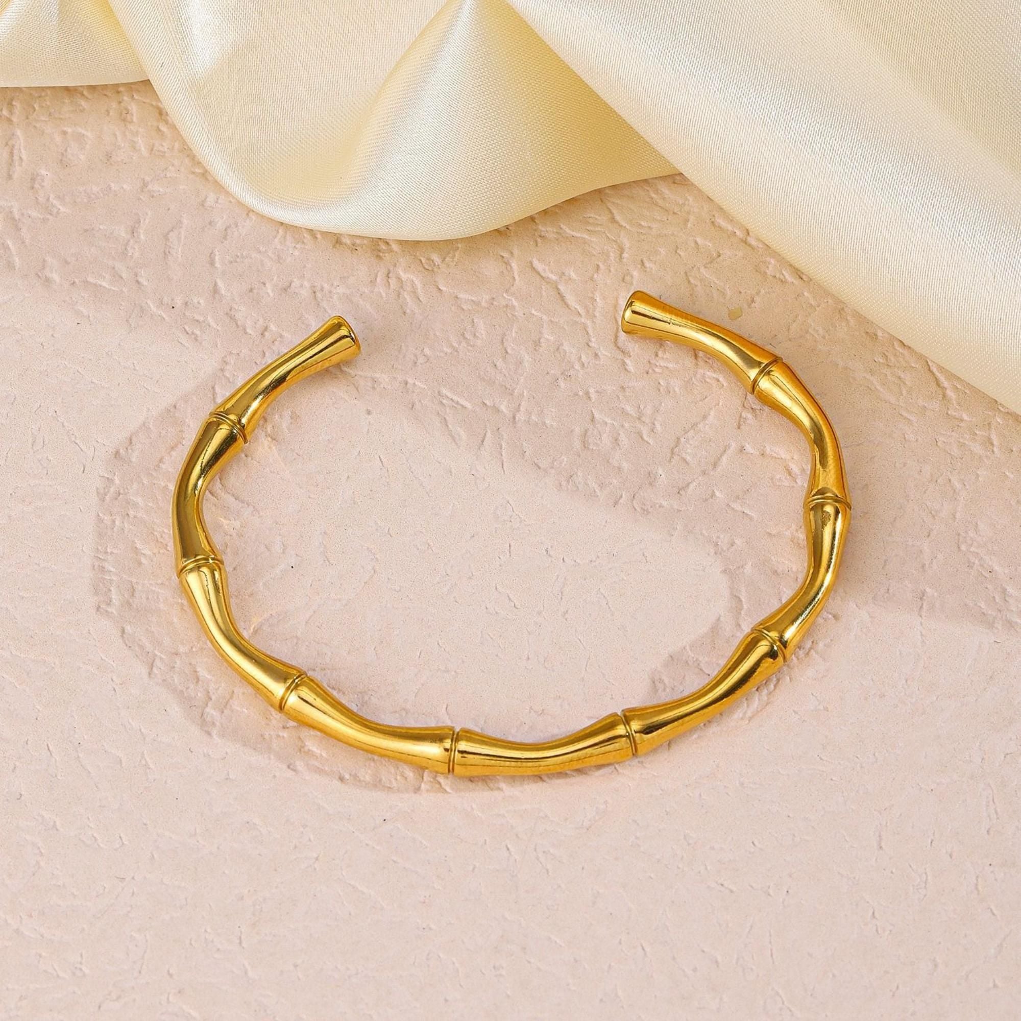 MYKI Gold-Plated Bamboo Cuff Bracelet | Anti-Tarnish(MKBRAD734G-SSYI)