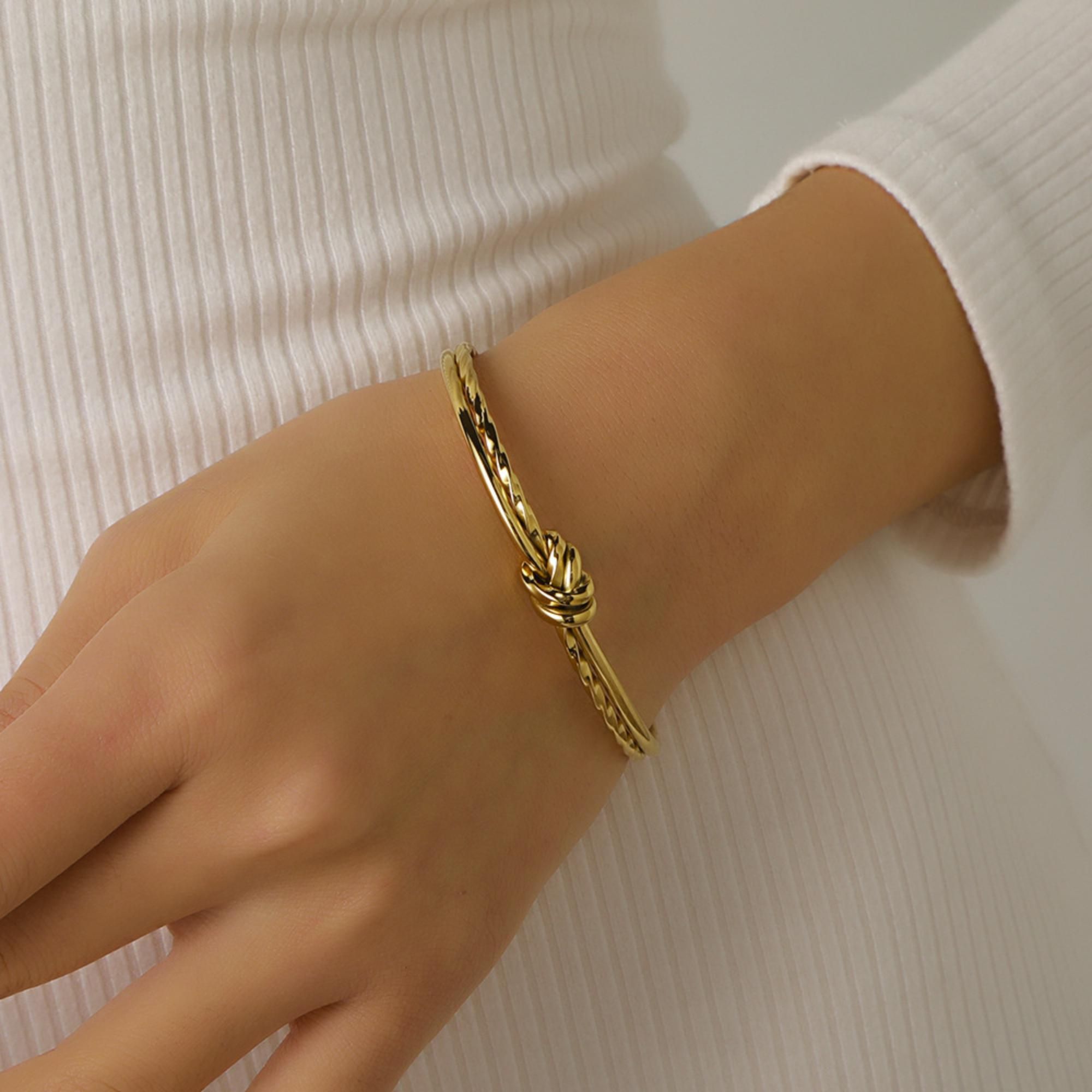 MYKI Gold-Plated Knot Open Bracelet | Anti-Tarnish(MKBRAD738G-SSYI)