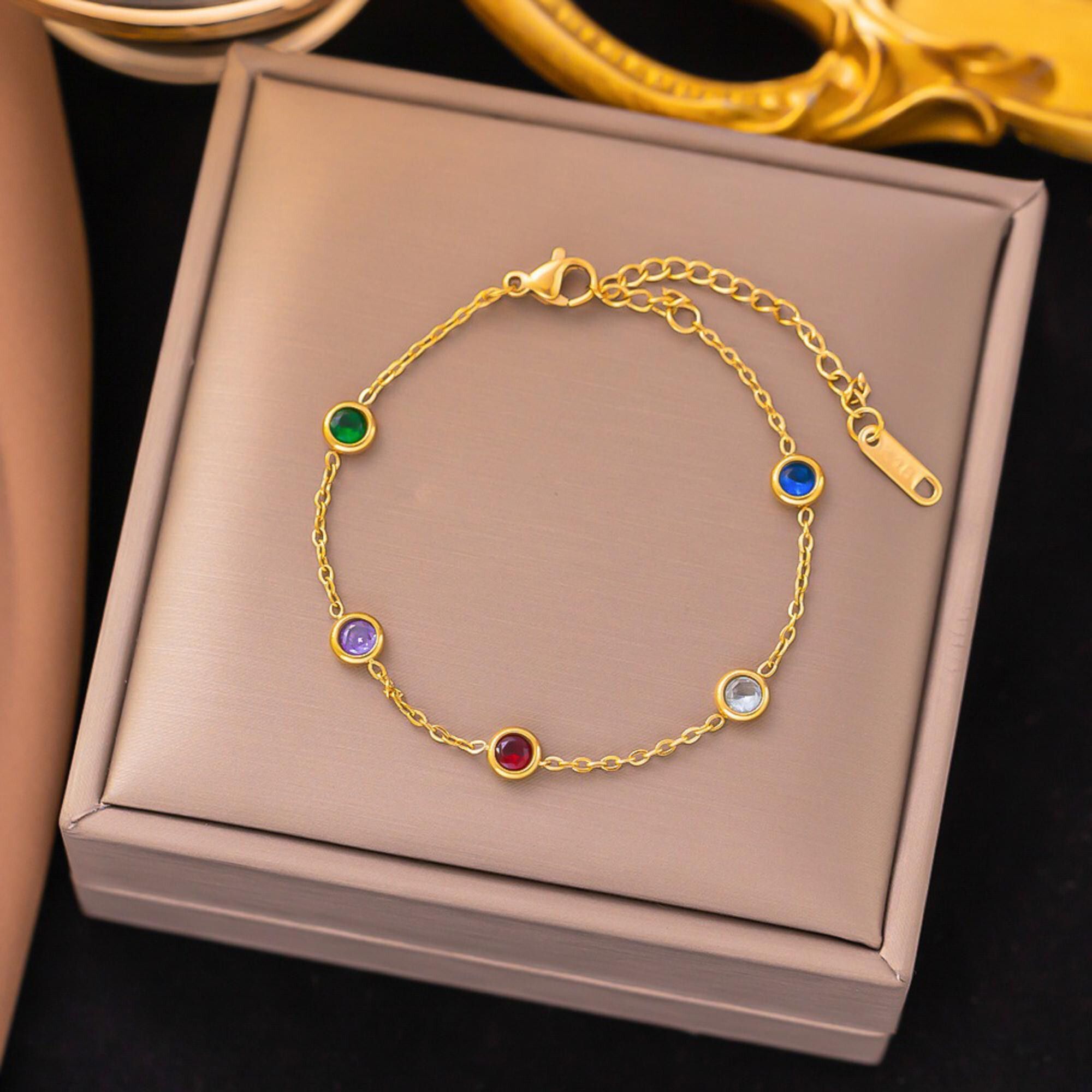 MYKI Gold-Plated Multicolor Gemstone Bracelet(MKBRAD740G-SSYI)