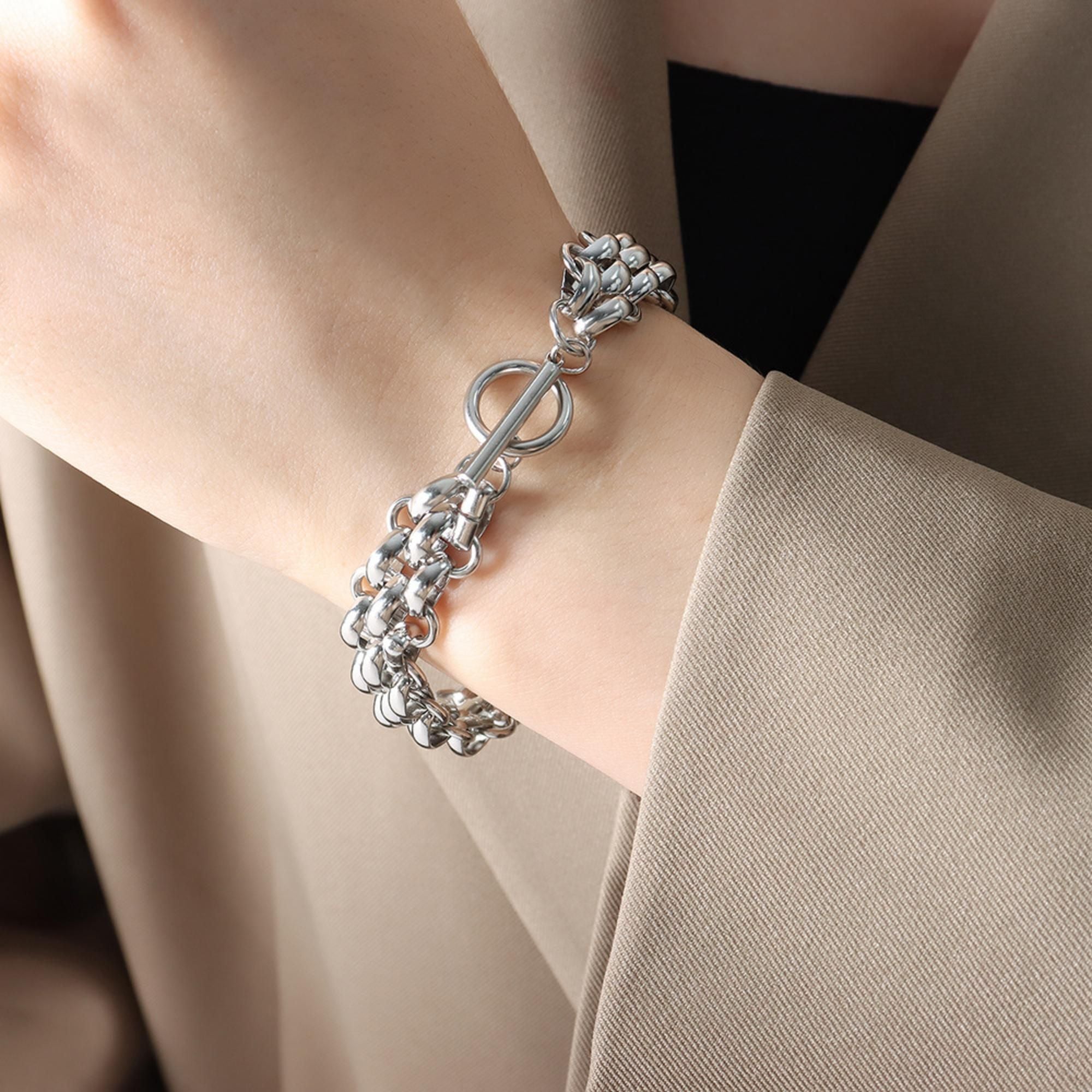 MYKI Silver Bold Chain Bracelet | Toggle Clasp(MKBRAD741S-SSYI)