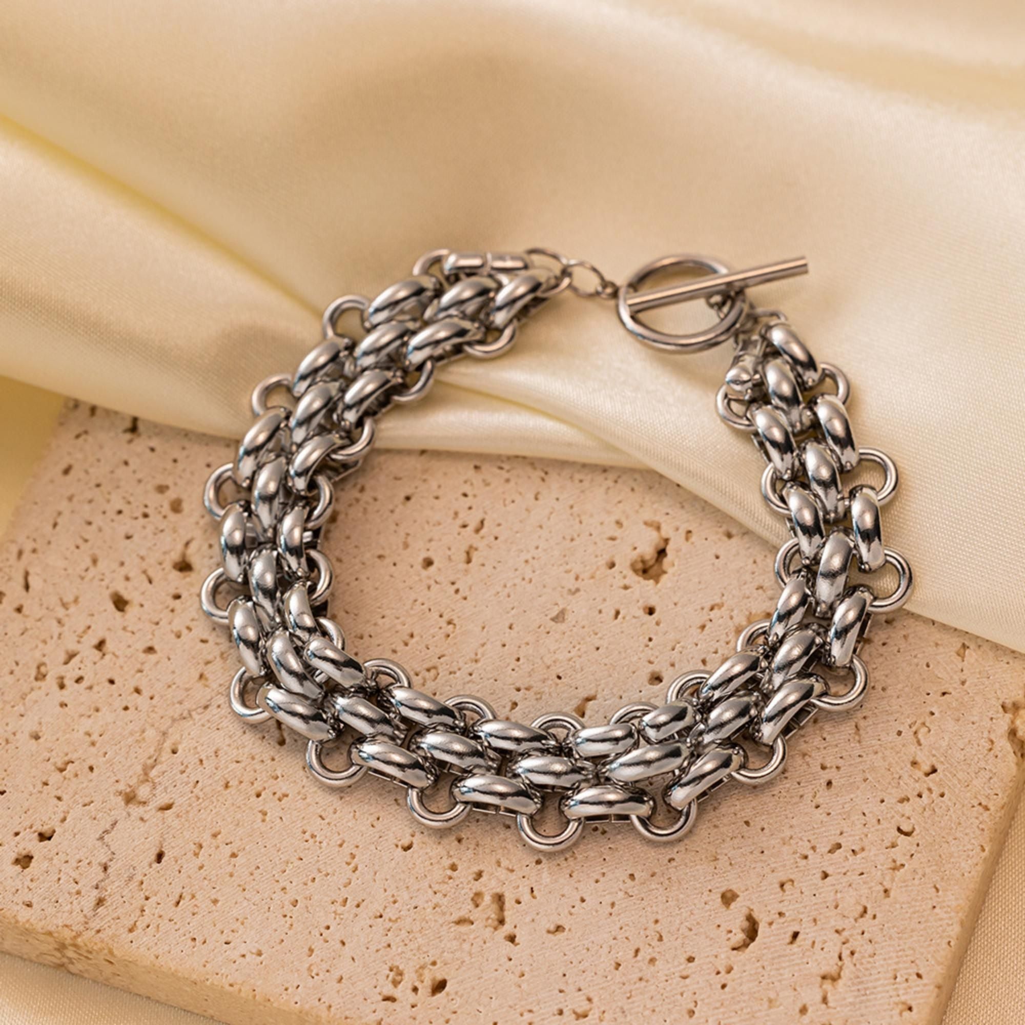 MYKI Silver Bold Chain Bracelet | Toggle Clasp(MKBRAD741S-SSYI)