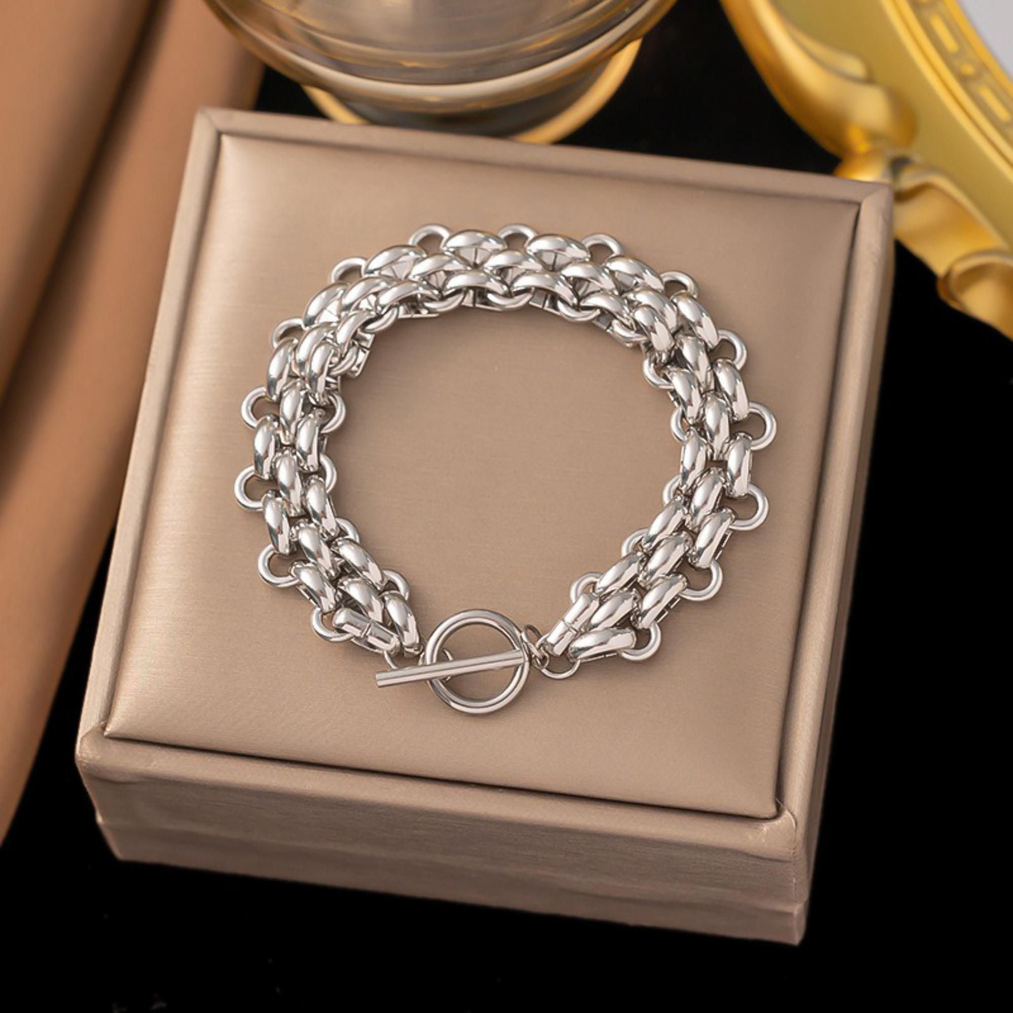 MYKI Silver Bold Chain Bracelet | Toggle Clasp(MKBRAD741S-SSYI)